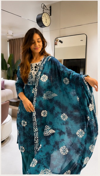 বাটিক প্রিন্ট কটন থ্রি-পিস সেট - Image 1
