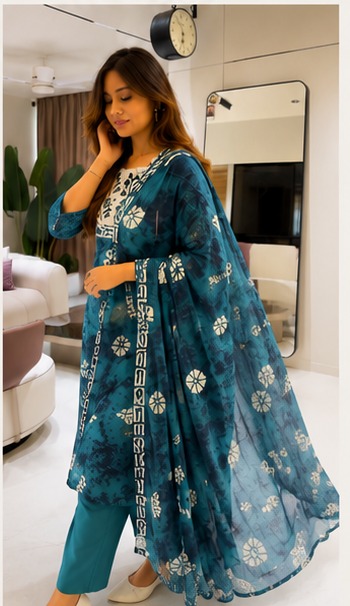 বাটিক প্রিন্ট কটন থ্রি-পিস সেট - Image 2