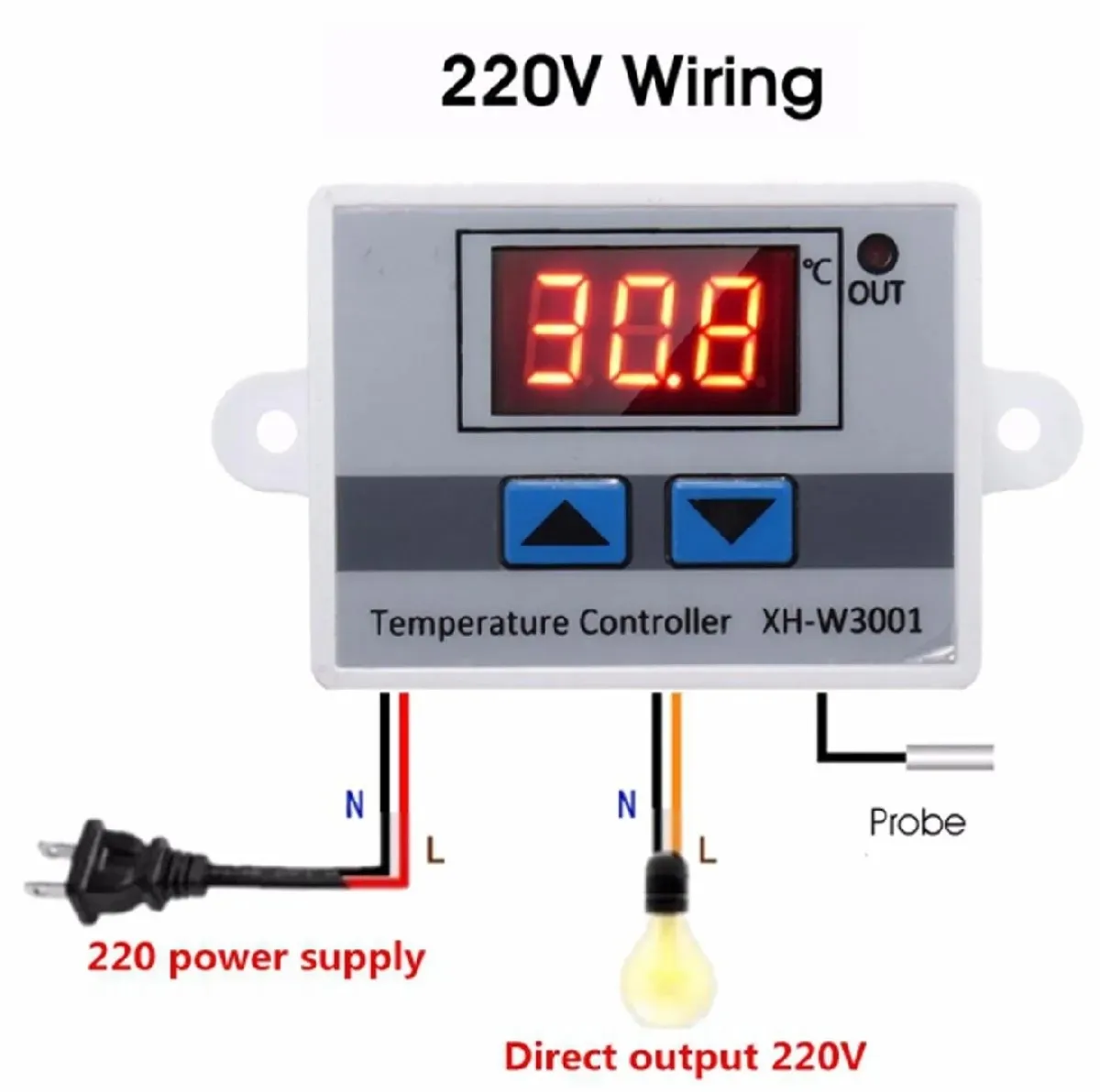 XH-W3001 220V 1500W Digital LED Display Temperature Controller Thermostat