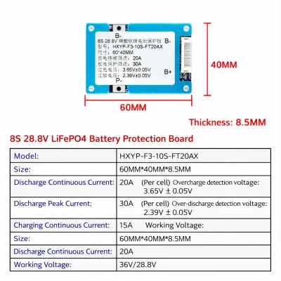 8S 24V LiFePO4 BMS 20A Battery Protection Board HXYP-F3-10S-FT20AX_img_0