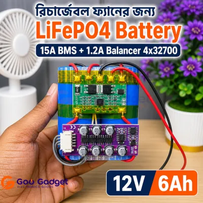 12V 6Ah LiFePO4 Battery Pack 4S 32700 Cells with 15A BMS and 1.2A Active Balancer for Rechargeable Fan and Backup Use_img_2
