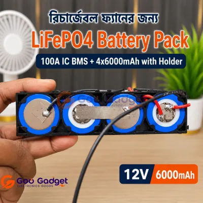 12V 6Ah LiFePO4 Battery Pack with 100A BMS and Holder_img_3