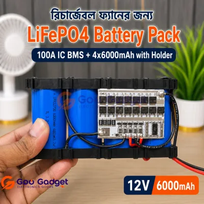 12V 6Ah LiFePO4 Battery Pack with 100A BMS and Holder_img_0