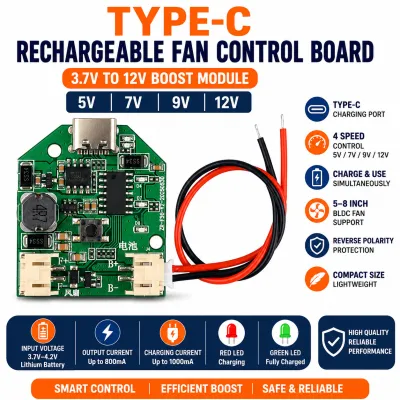BLDC Fan Circuit 3.7V To 5,7,9,12V ype-C Rechargeable Fan Control Board  Boost Module_img_2