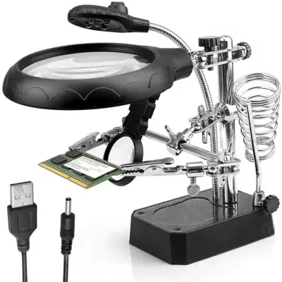 3 In 1 LED Helping Hands Magnifier Soldering Iron Stand Station_img_0