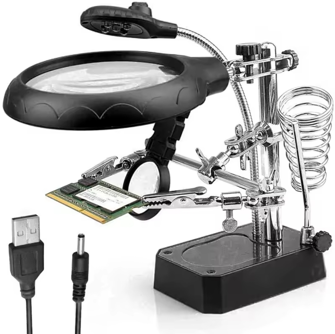 3 In 1 LED Helping Hands Magnifier Soldering Iron Stand Station