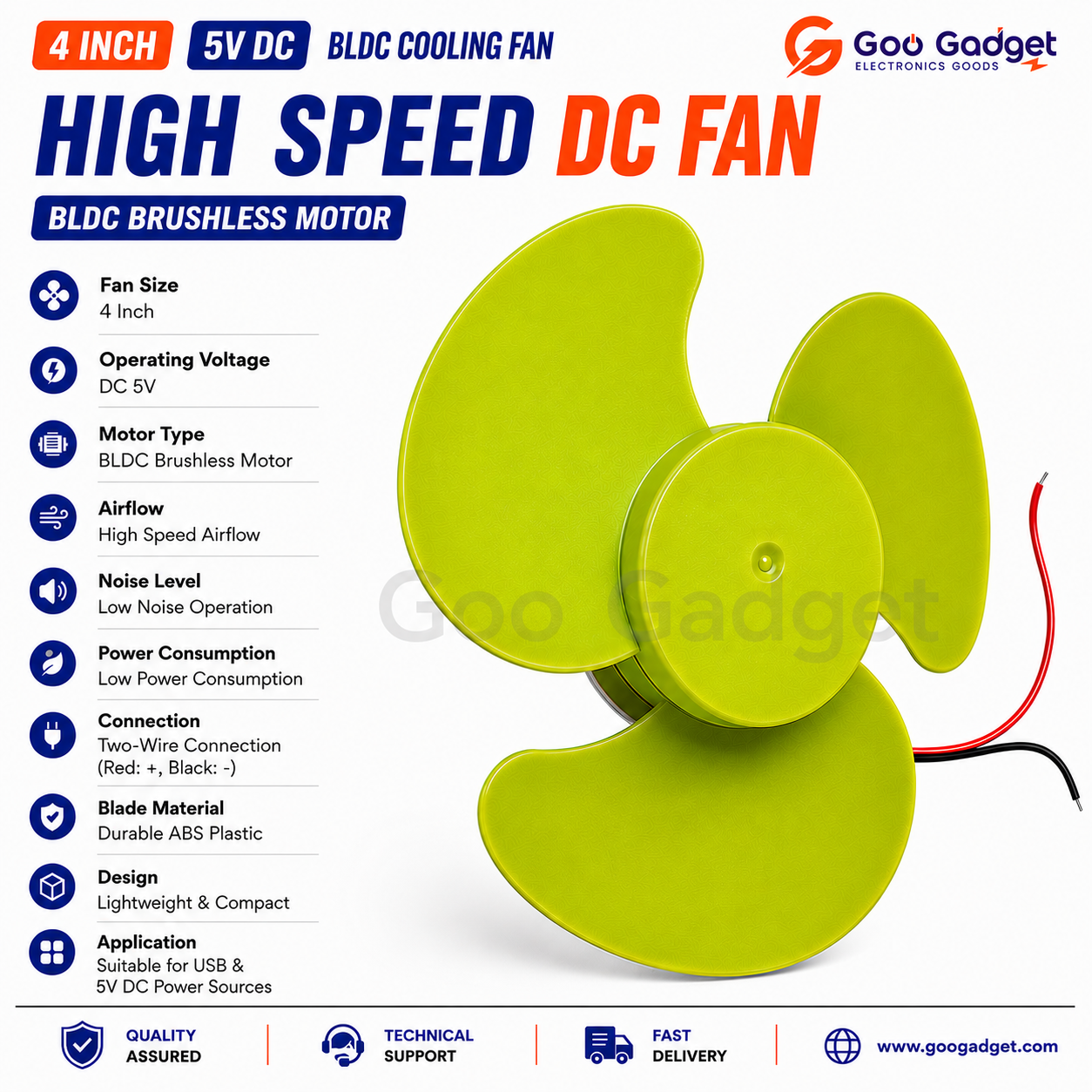 4 Inch 5V BLDC Cooling Fan Light Green High Speed DC Fan