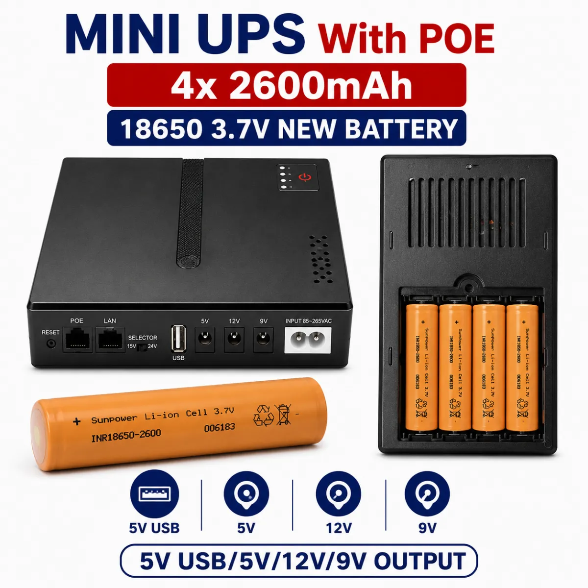 Mini Portable UPS 5V 9V 12V for WiFi Router CCTV Camera With 10,400mAh Battery