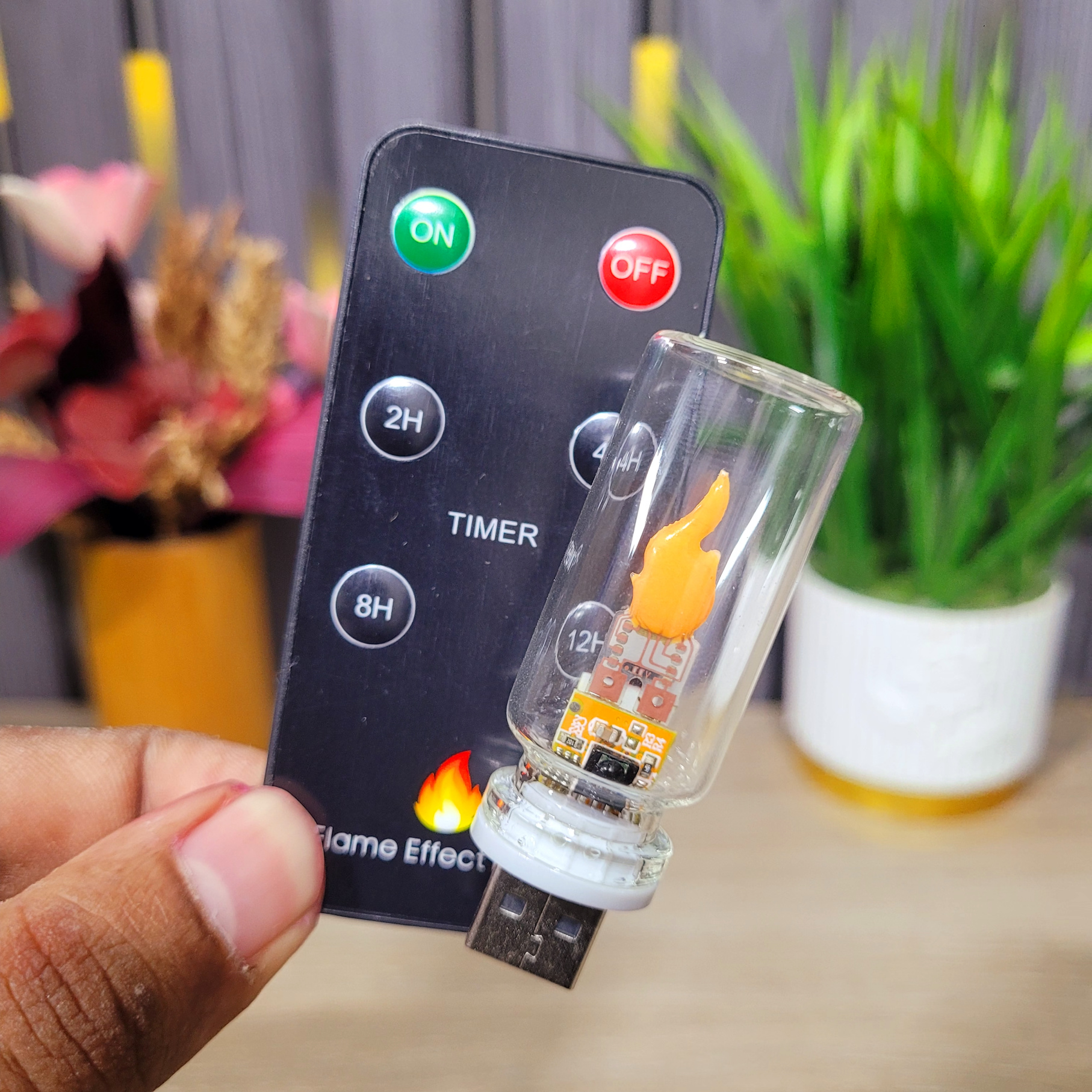 USB Flame Effect LED Glass Bottle Night Light with Remote Control