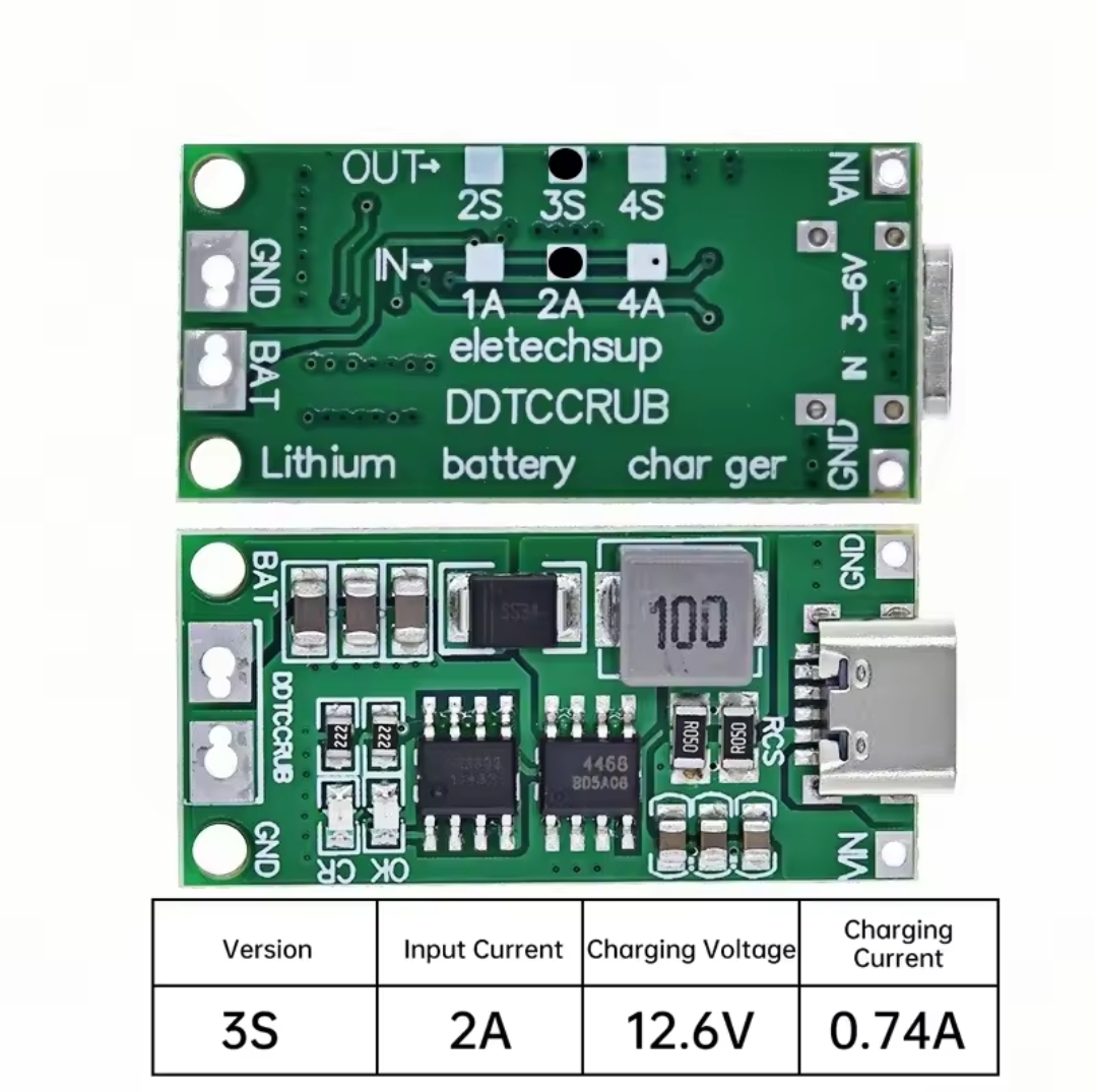 3S 2A Type-C Lithium Battery Charger Module 12.6V Output