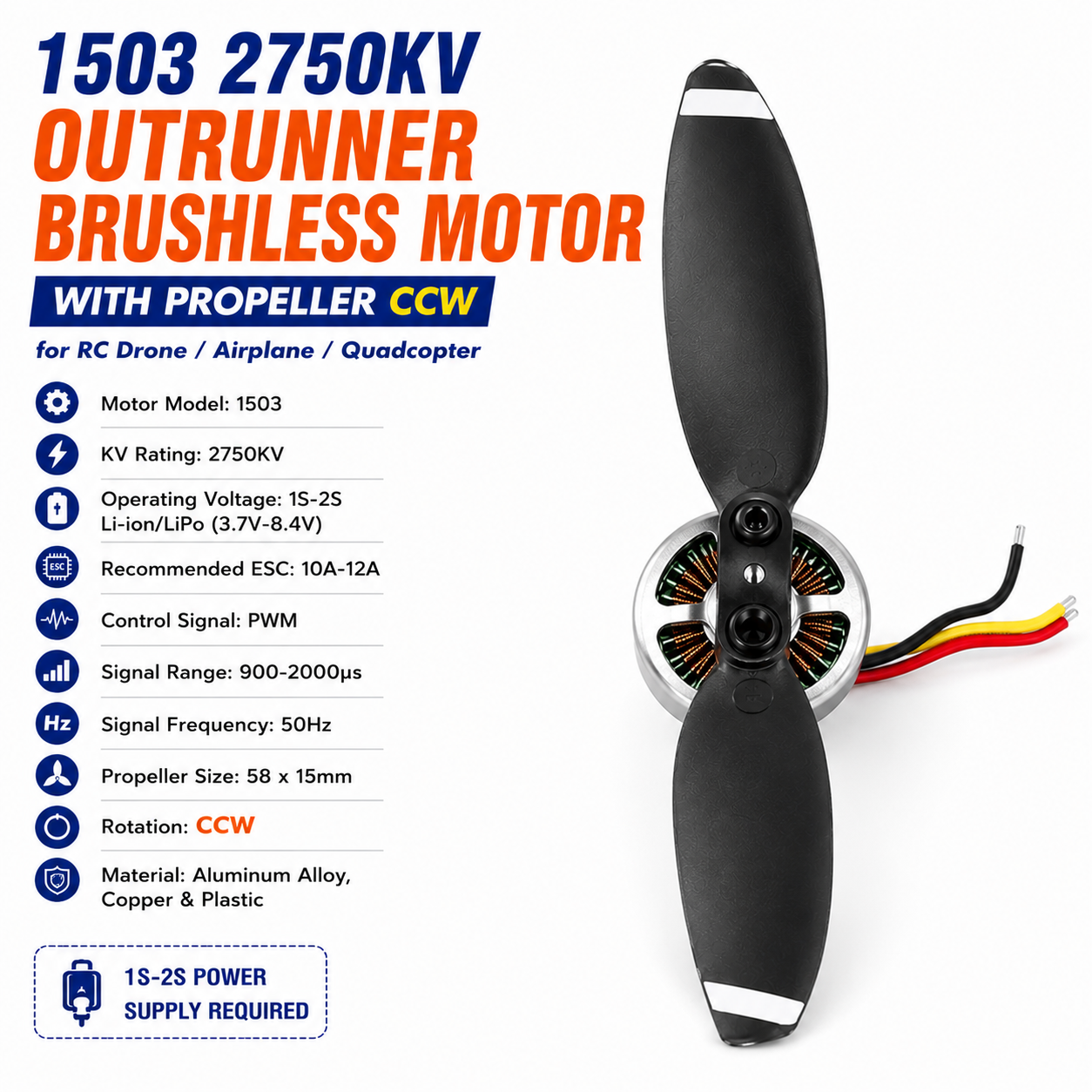 1503 2750KV Outrunner Brushless Motor with Propeller CW/CCW for RC Drone_img_0