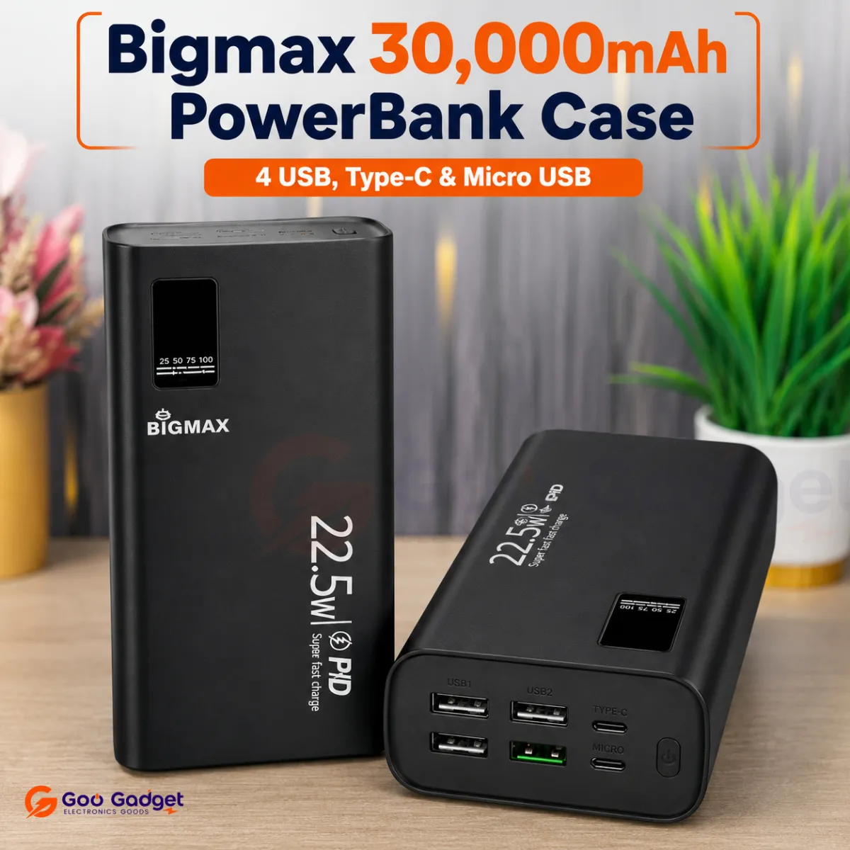 BigMax 30,000mAh 22.5W Fast Charging DIY Power Bank Case