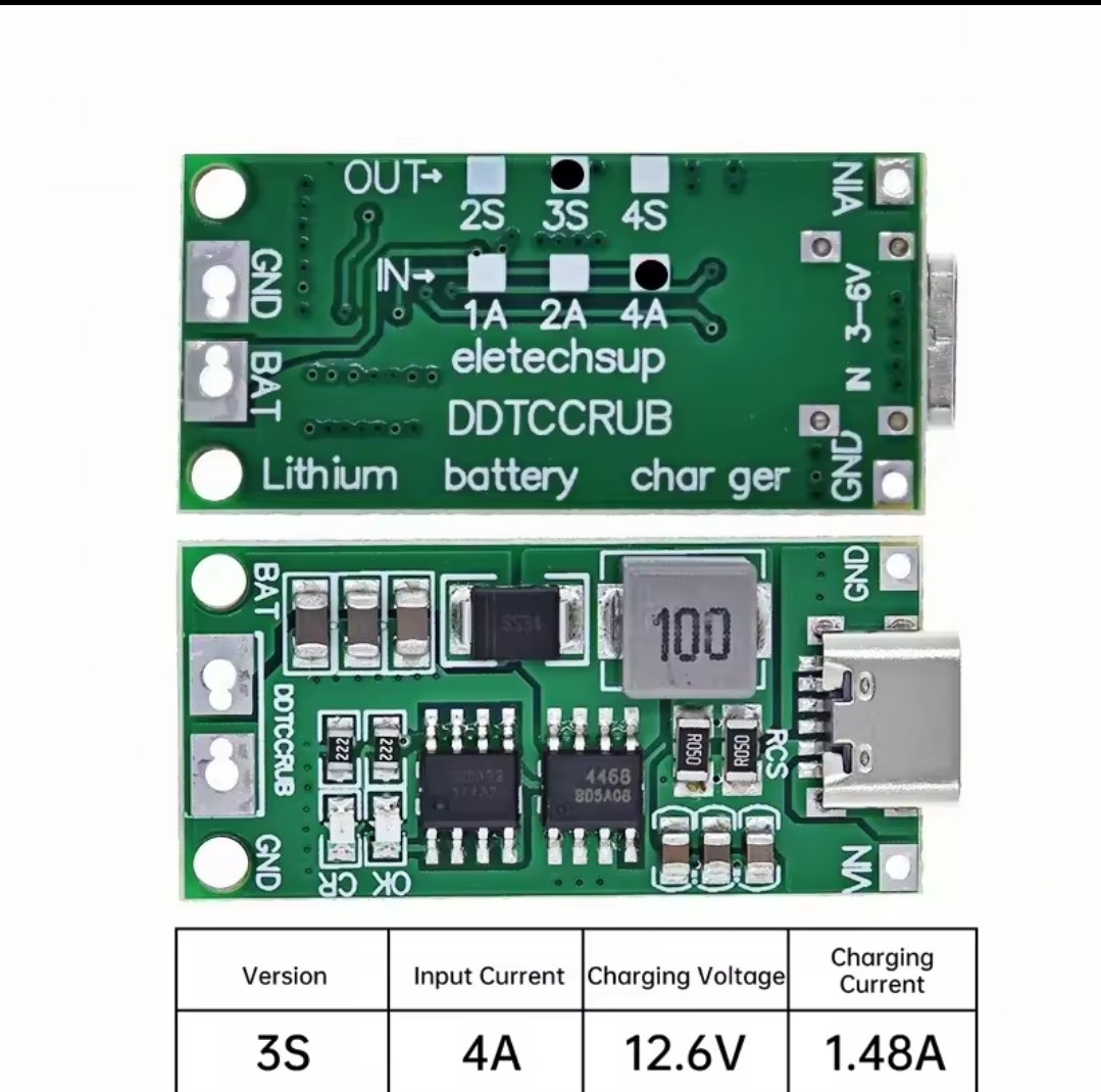3S 4A Type-C Lithium Battery Charger Module 12.6V Fast Charging Board