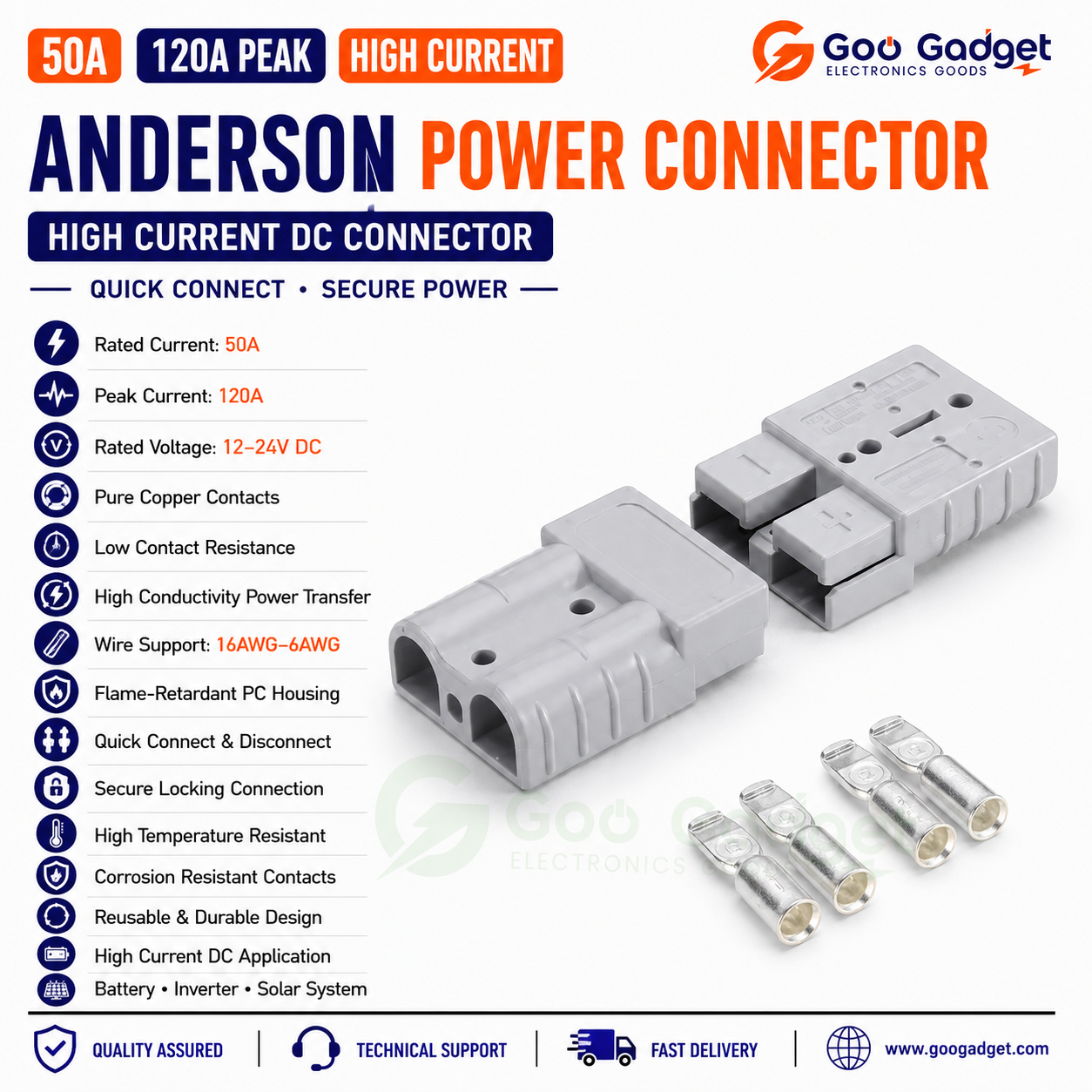 50A Anderson Power Connector 120A Peak High Current Battery Connector