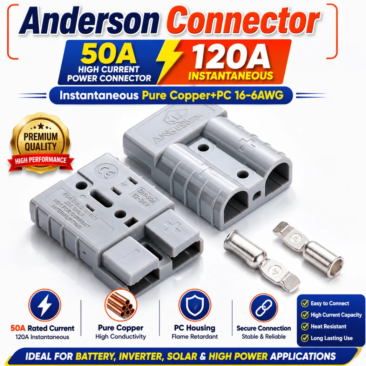50A Anderson Power Connector 120A Peak High Current Battery Connector