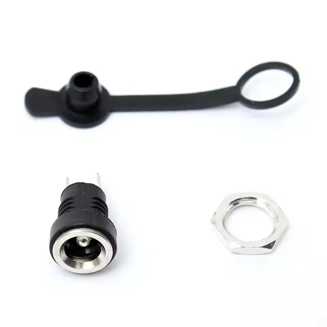 5.5×2.1mm DC Female Panel Mount Jack Socket with Waterproof Cap and Nut