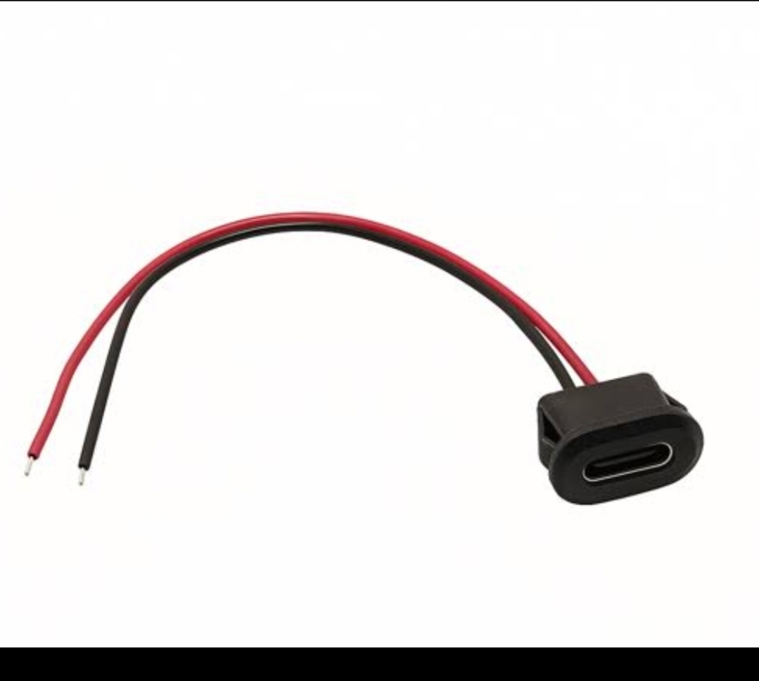 USB Type-C Female DC Power Connector with Wire | 2 Pin Type-C Charging Socket