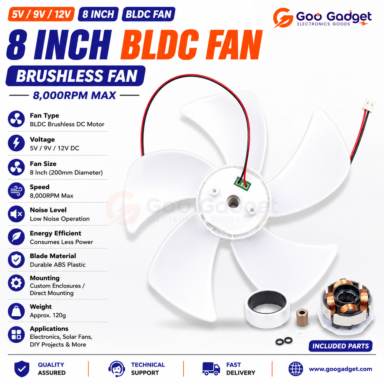 8-Inch BLDC Brushless Fan | 9V / 12V DC High-Efficiency Cooling Fan_img_1