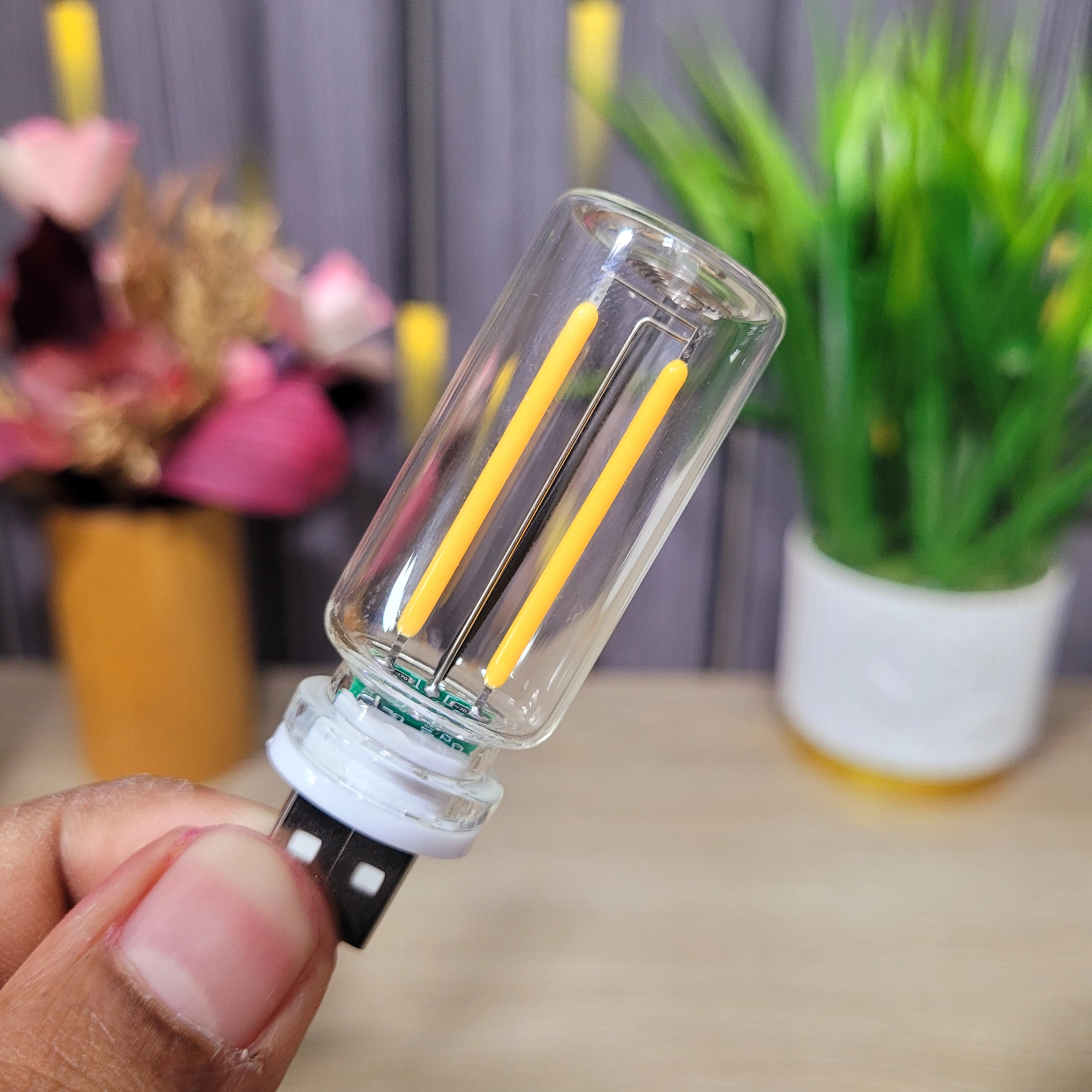 USB Flame Effect LED Glass Bottle Night Light with Touch Sensor