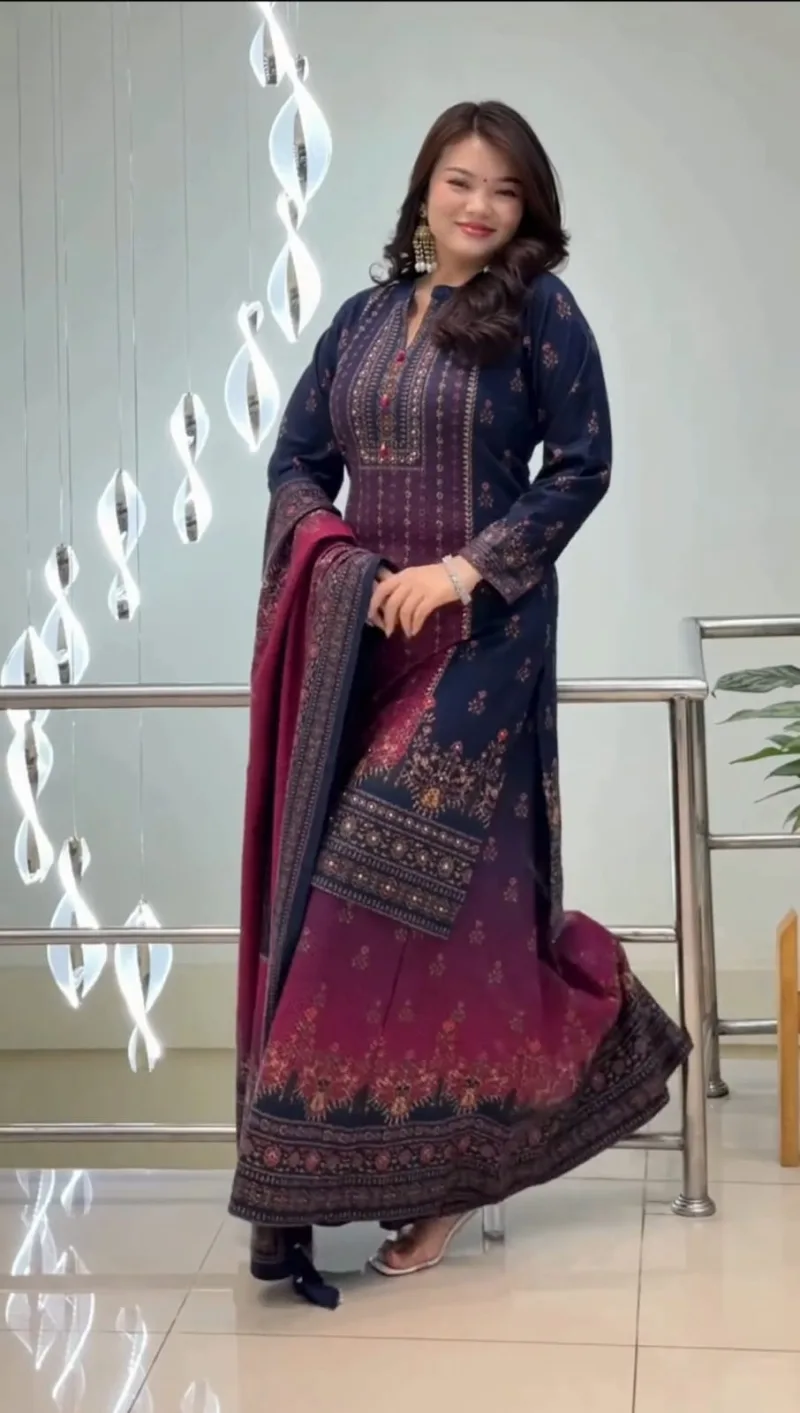 Sumaira Digital Printed Premium Silk 3-Piece Set – Fully Stitched