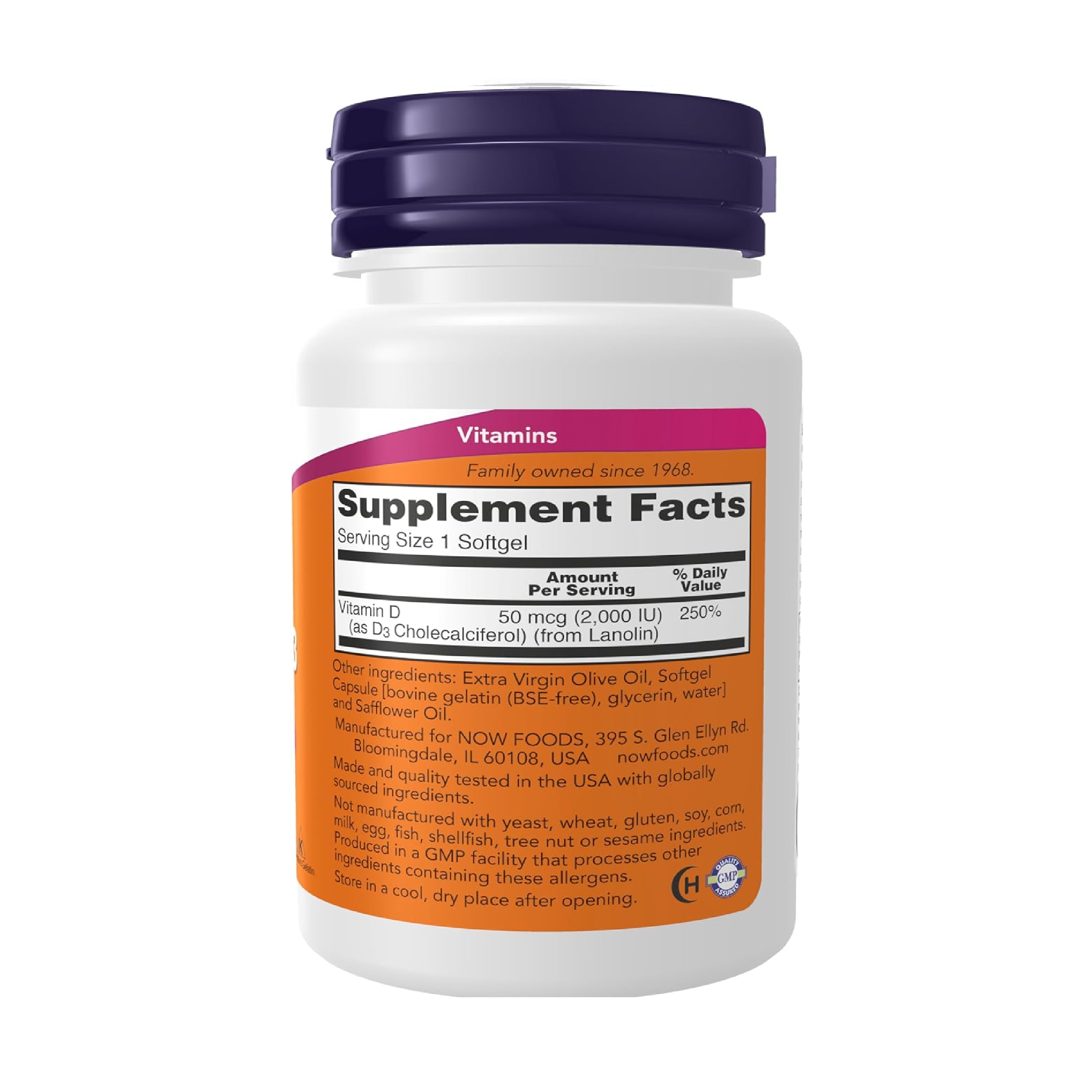 NOW Vitamin D-3 2000 IU High Potency - 120 Softgels - Made in USA_img_1