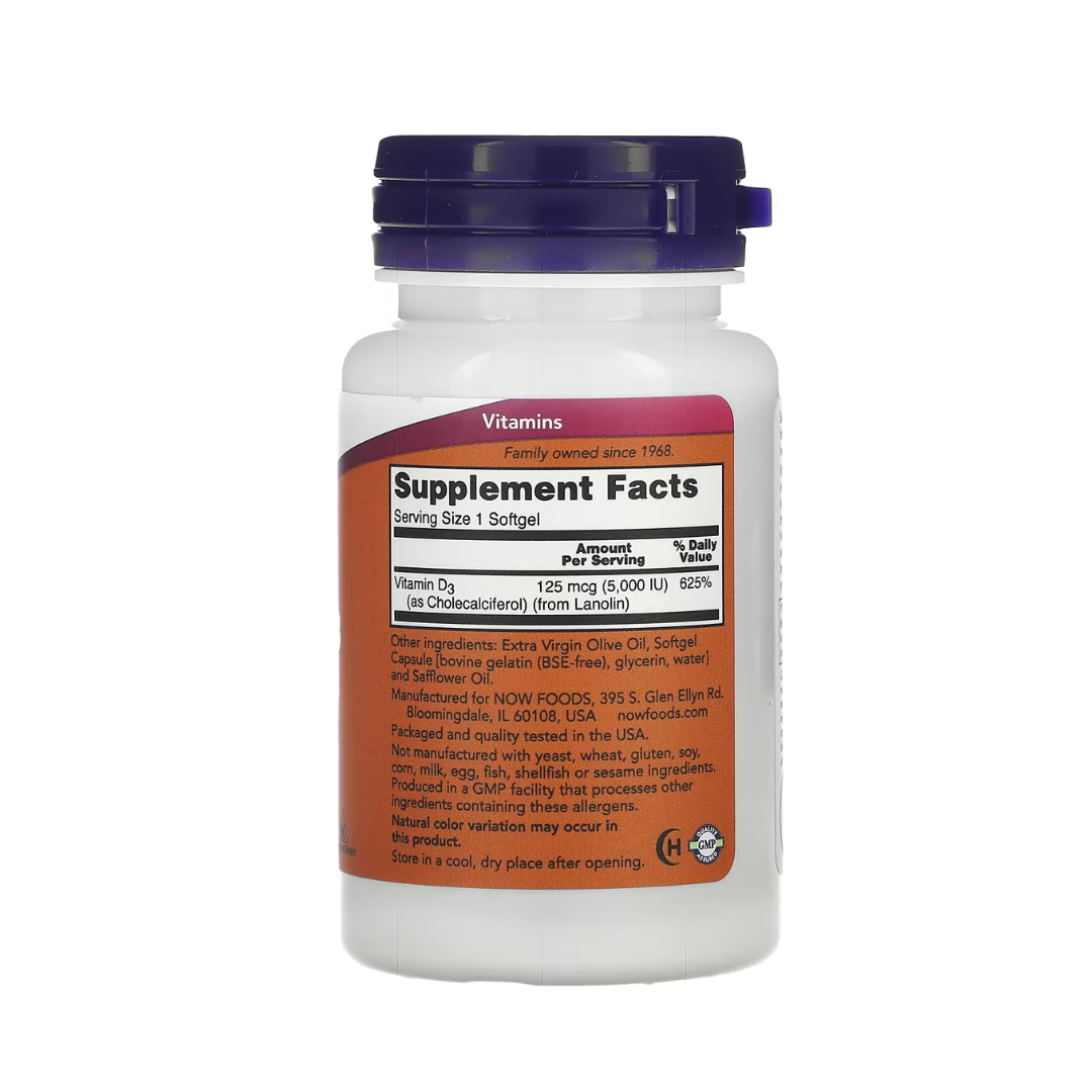 NOW Vitamin D-3 5000 IU High Potency - 120 Softgels - Made In USA_img_1