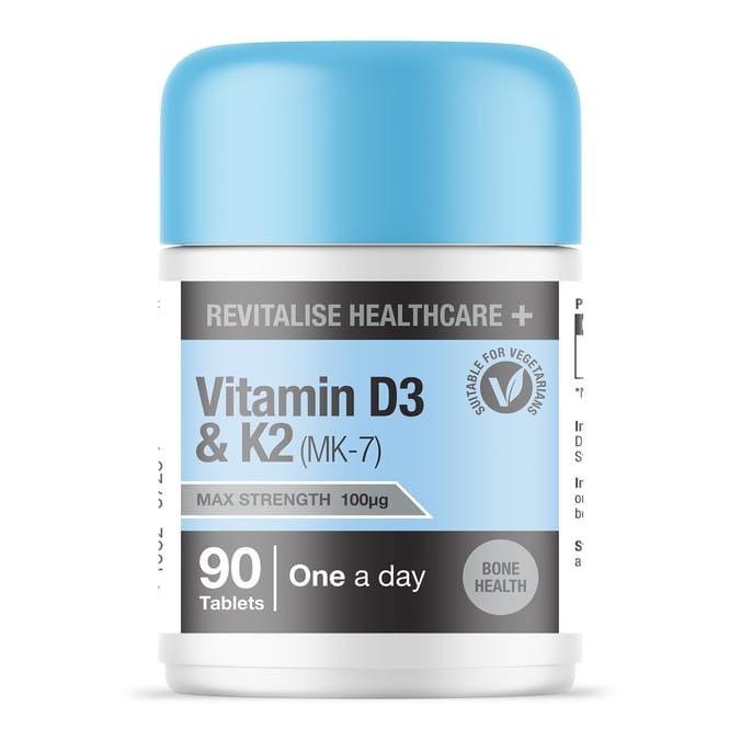 Revitalise Healthcare+ Vitamin D3 & K2 (MK-7) 90 Tablets - Made in UK