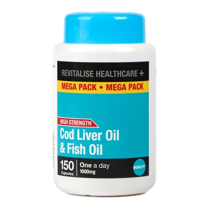 Revitalise Healthcare+ Cod Liver Oil & Fish Oil 1000mg - 150 Capsules - Made in UK