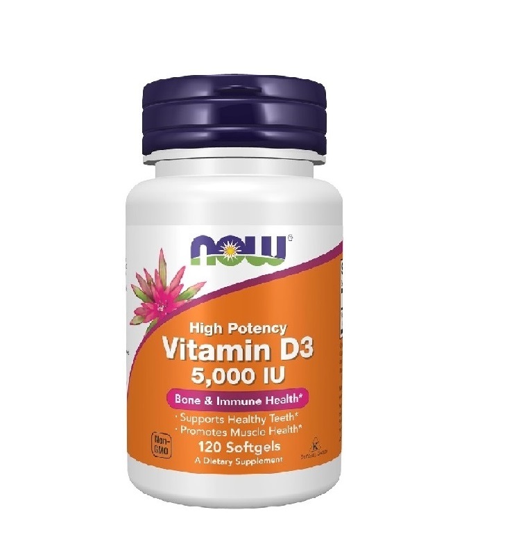 NOW Vitamin D-3 5000 IU High Potency - 120 Softgels - Made In USA