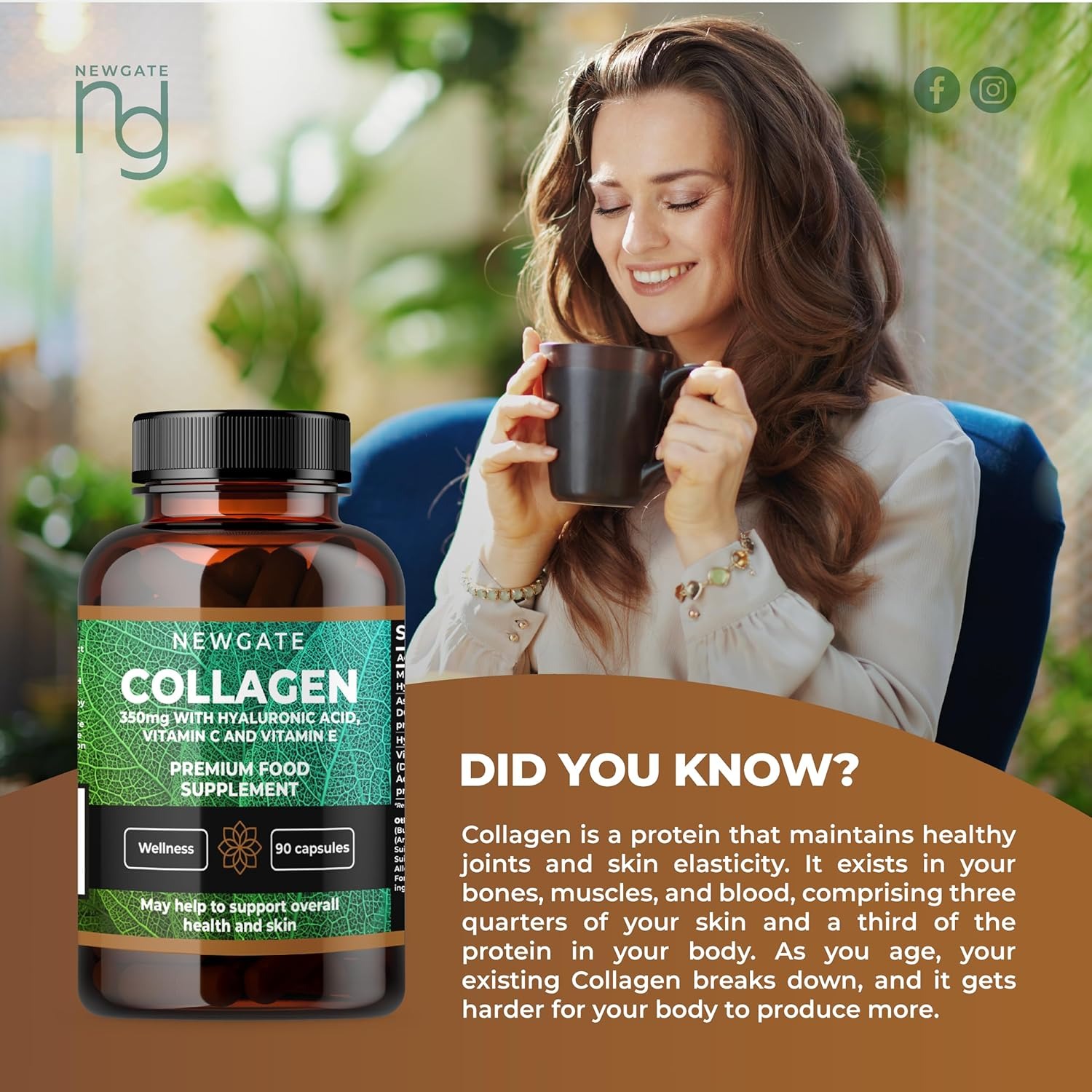 Newgate Marine Collagen 350mg with Hyaluronic Acid, Vitamin C & Vitamin E - 120 Capsules - Made in UK_img_2