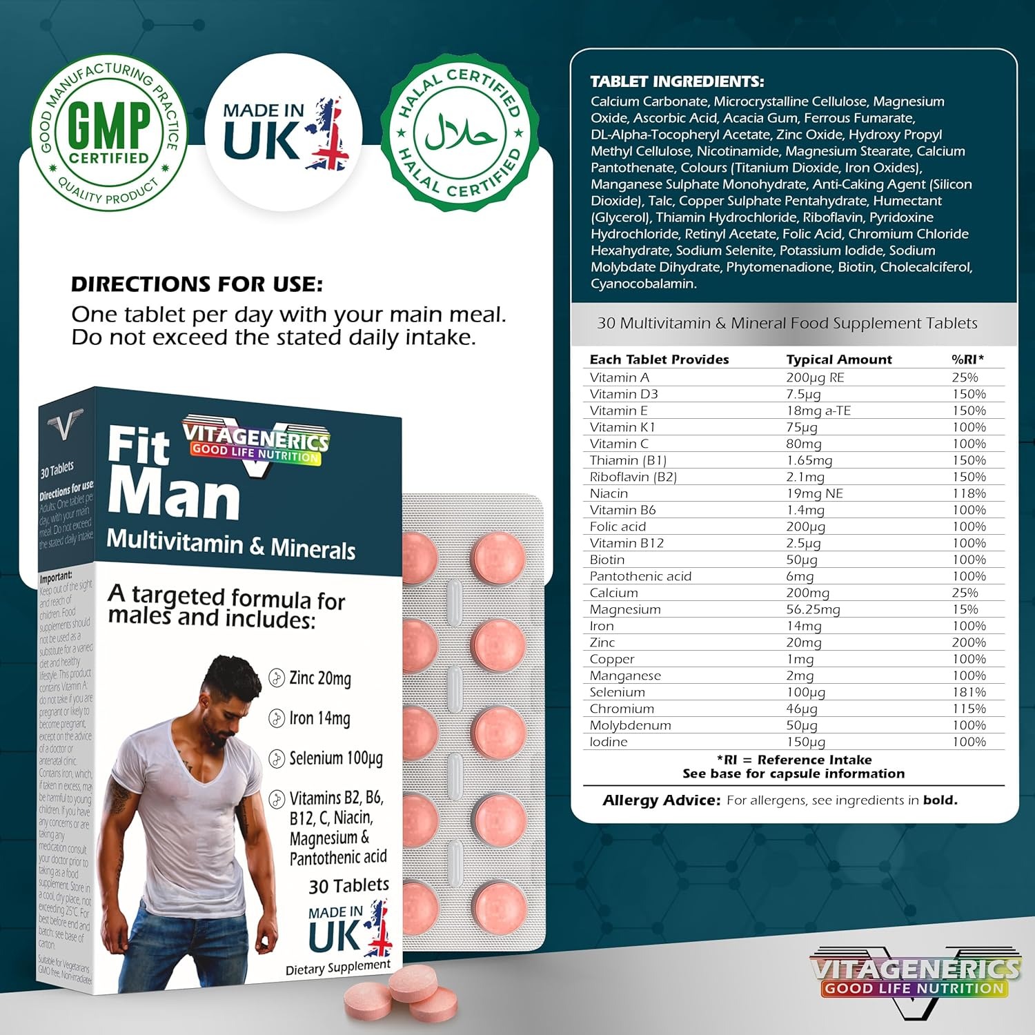 FitMan High Strength Multivitamin & Minerals | 30 Tablets | Made in UK_img_1