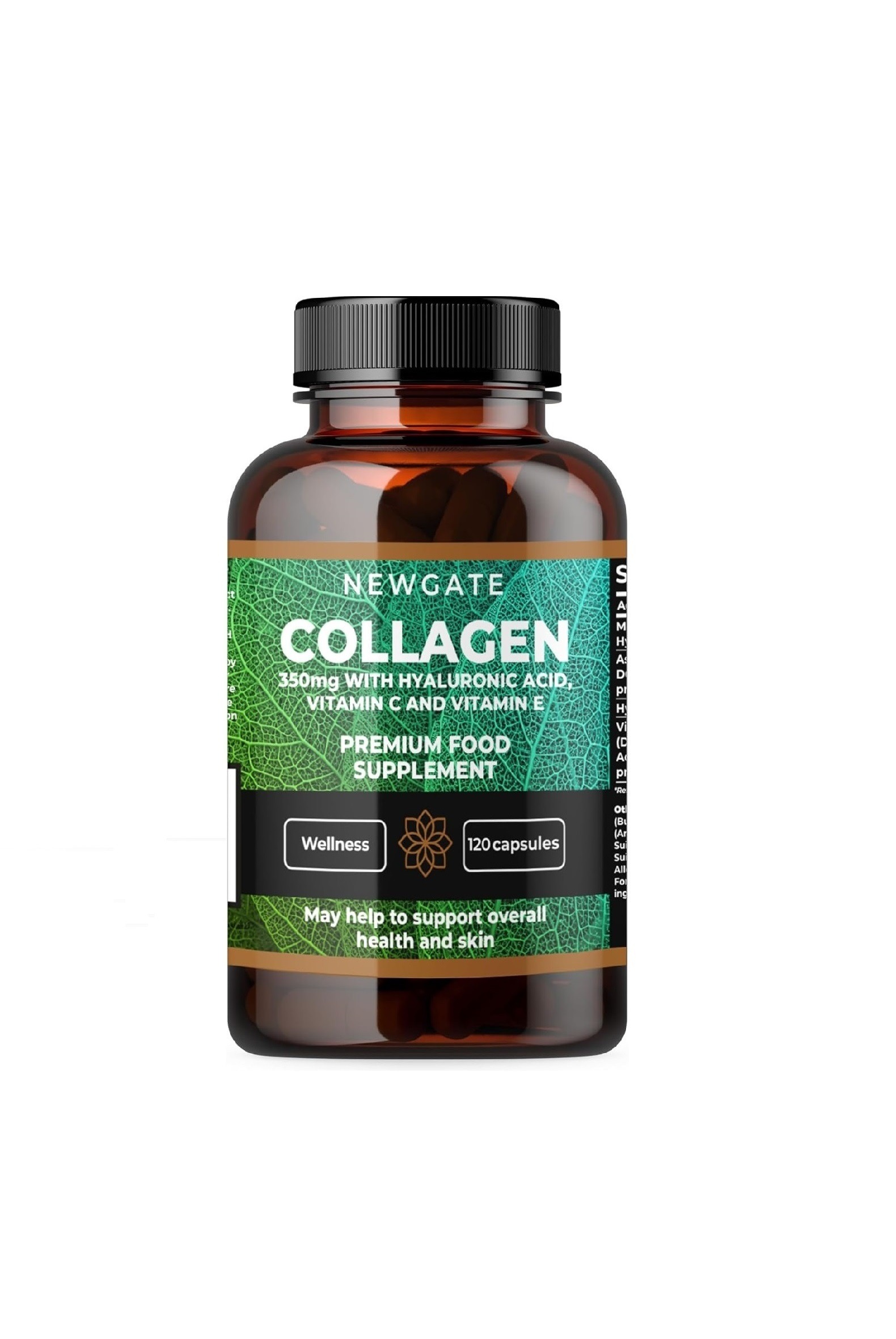 Newgate Marine Collagen 350mg with Hyaluronic Acid, Vitamin C & Vitamin E - 120 Capsules - Made in UK