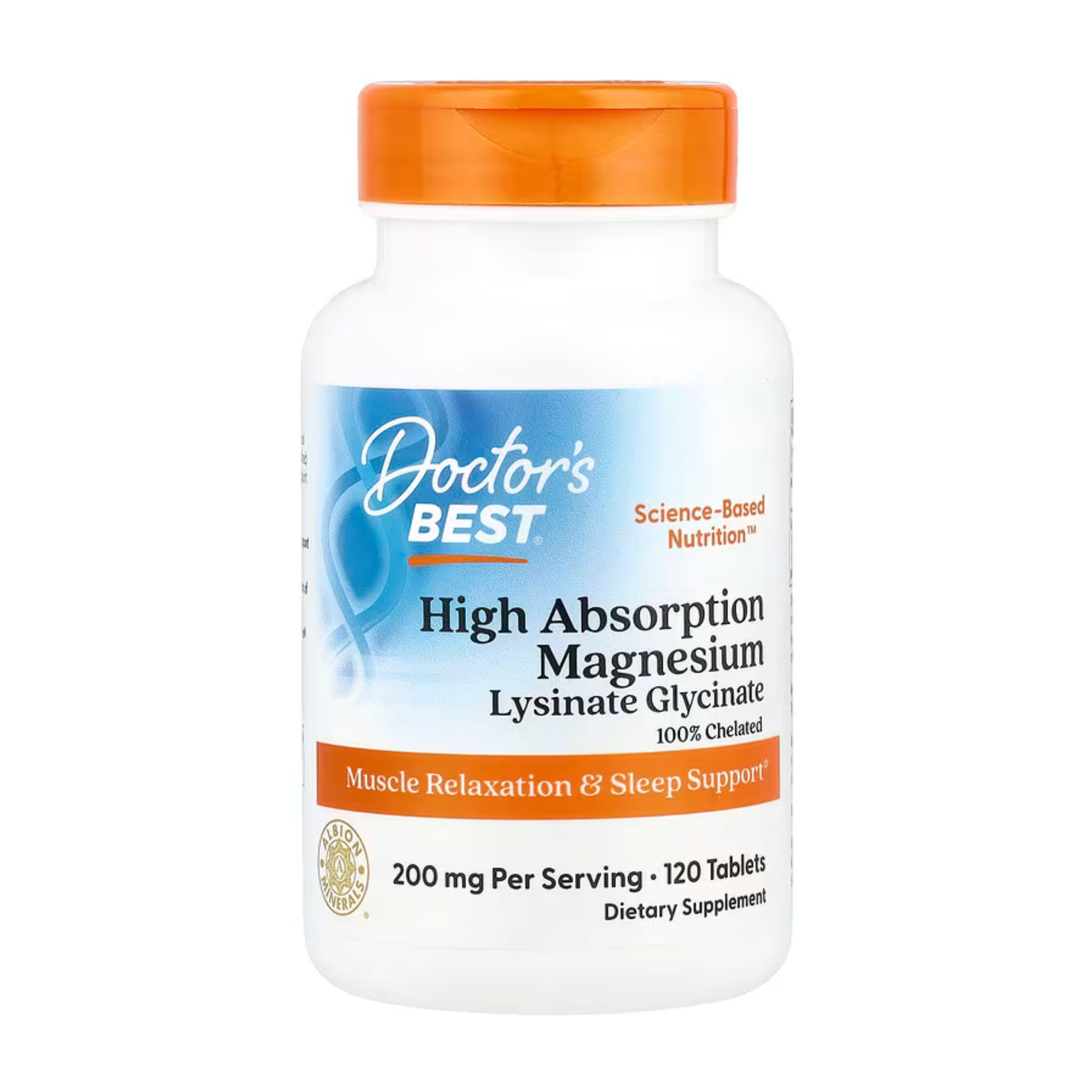 Doctor's Best Magnesium Glycinate High Absorption Chelated 200mg - 120 pcs Tablets - Made in USA