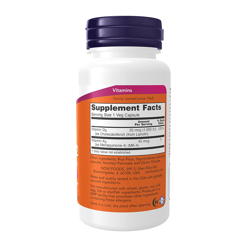 NOW Vitamin D-3 & K-2, 1000 IU/45 MCG, 120 veg Capsules - Made in USA_img_1