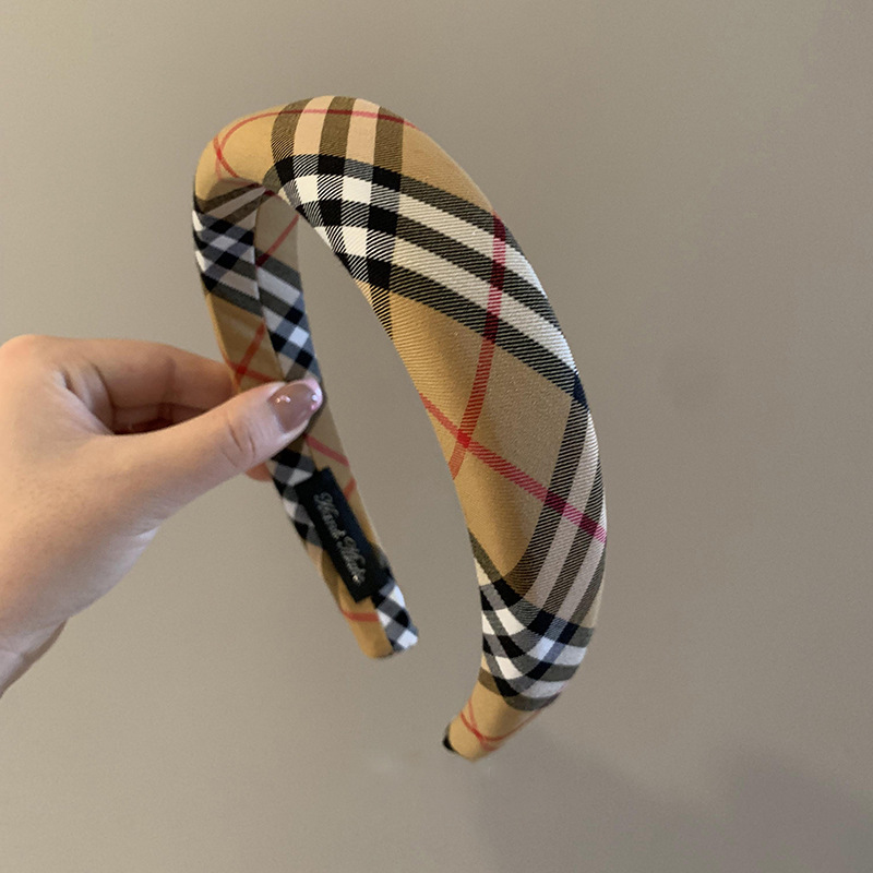 British Style SHEIN Patterned Style Imported Sponge Plaid Versatile Headband_img_3