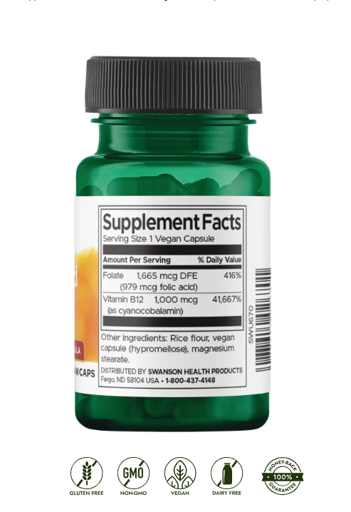 Swanson Folic Acid & Vitamin B-12 - 30 Capsules - Made in USA_img_1