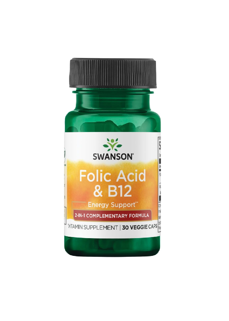 Swanson Folic Acid & Vitamin B-12 - 30 Capsules - Made in USA