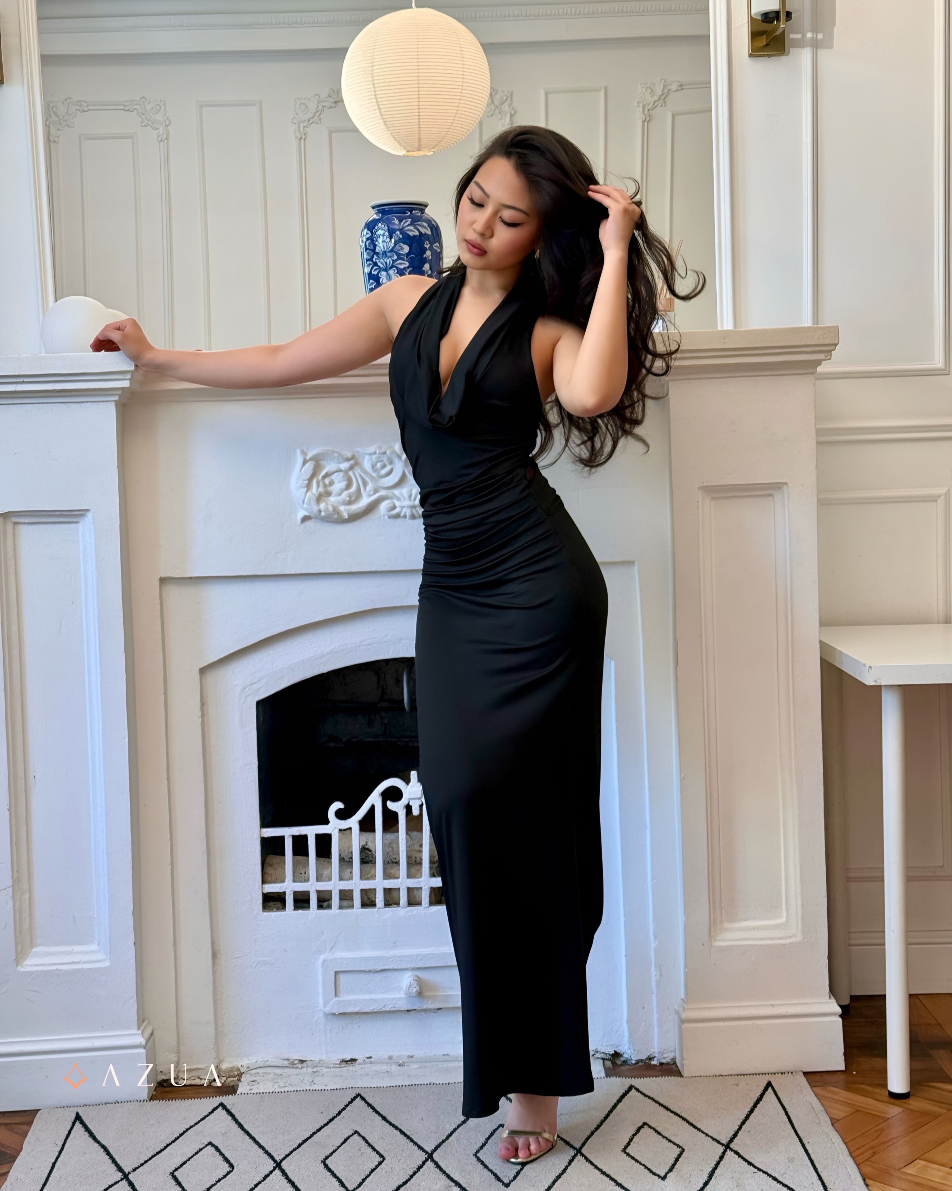 Cowl Neck Sleeveless Ruched Knit Dress_img_5