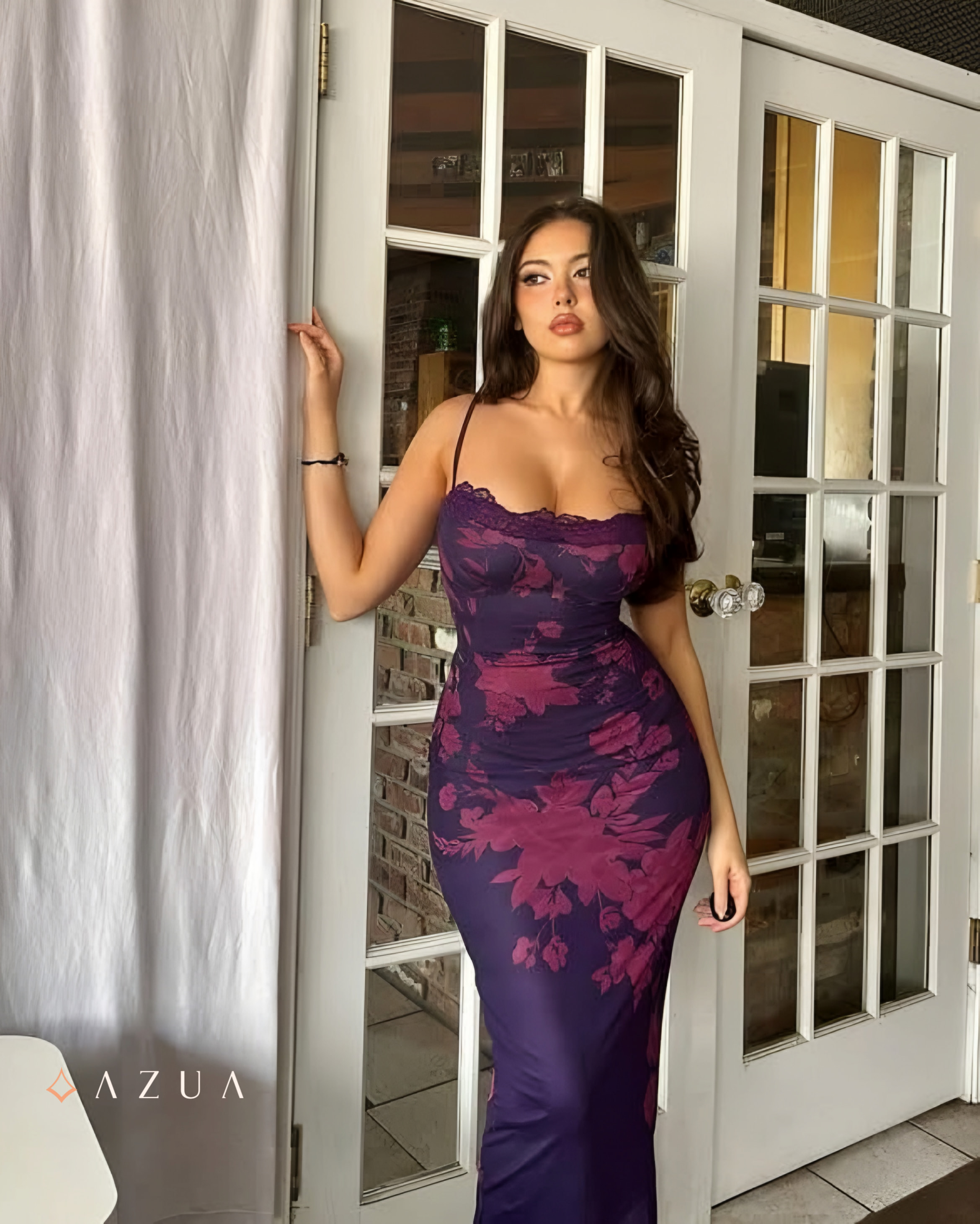 Grape Floral Print Maxi Dress