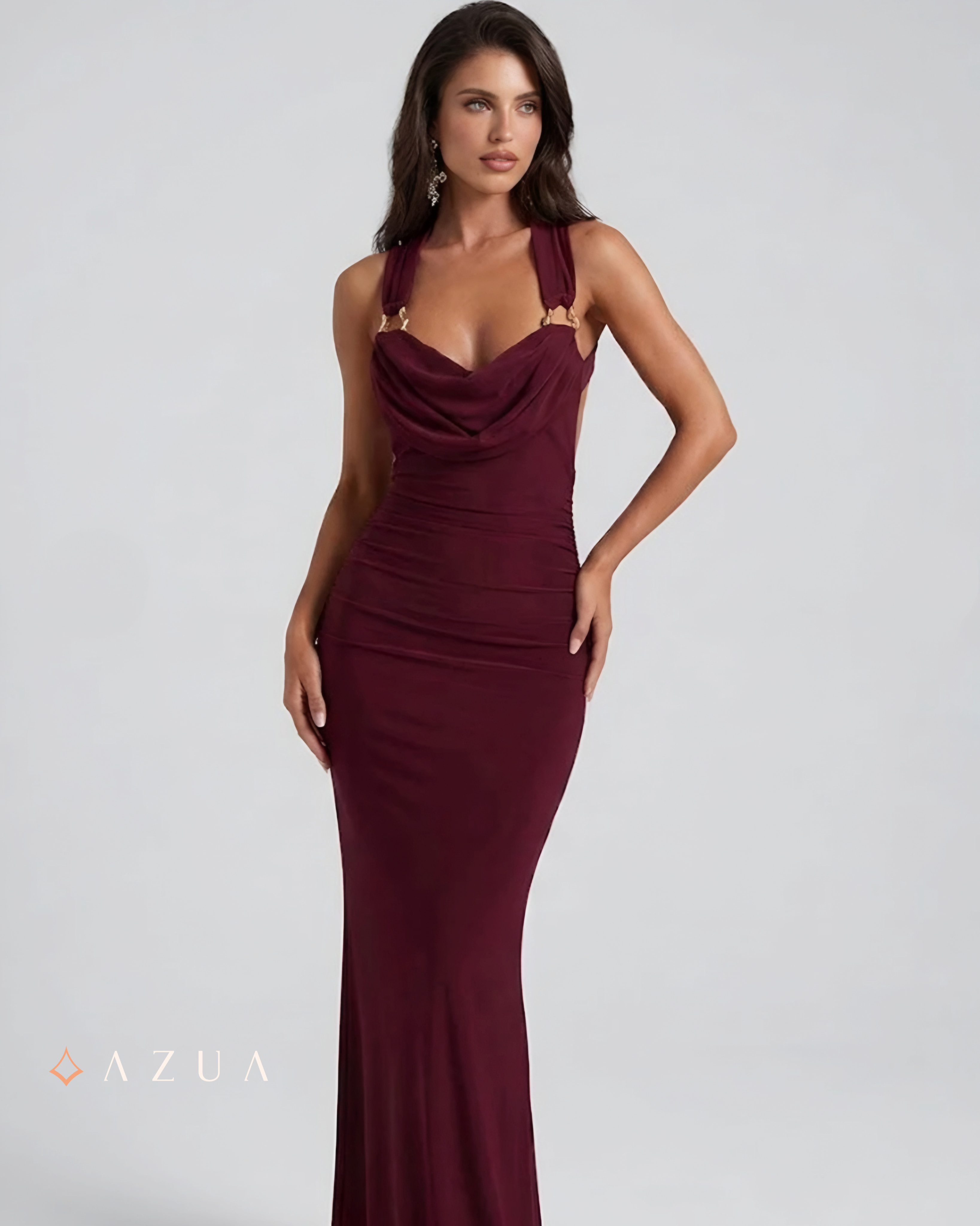 Long Draped Ring Dress - Maroon