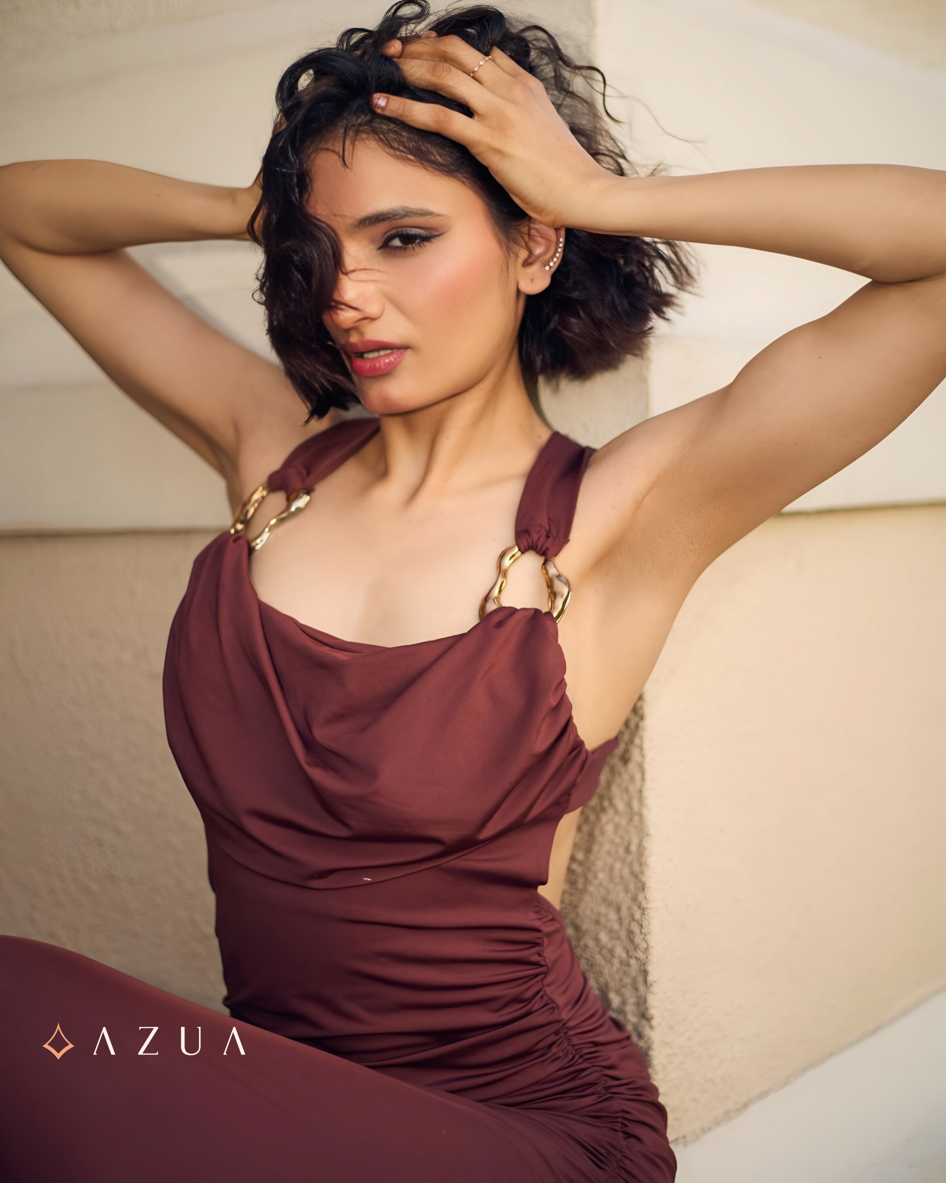 Long Draped Ring Dress - Brown_img_5