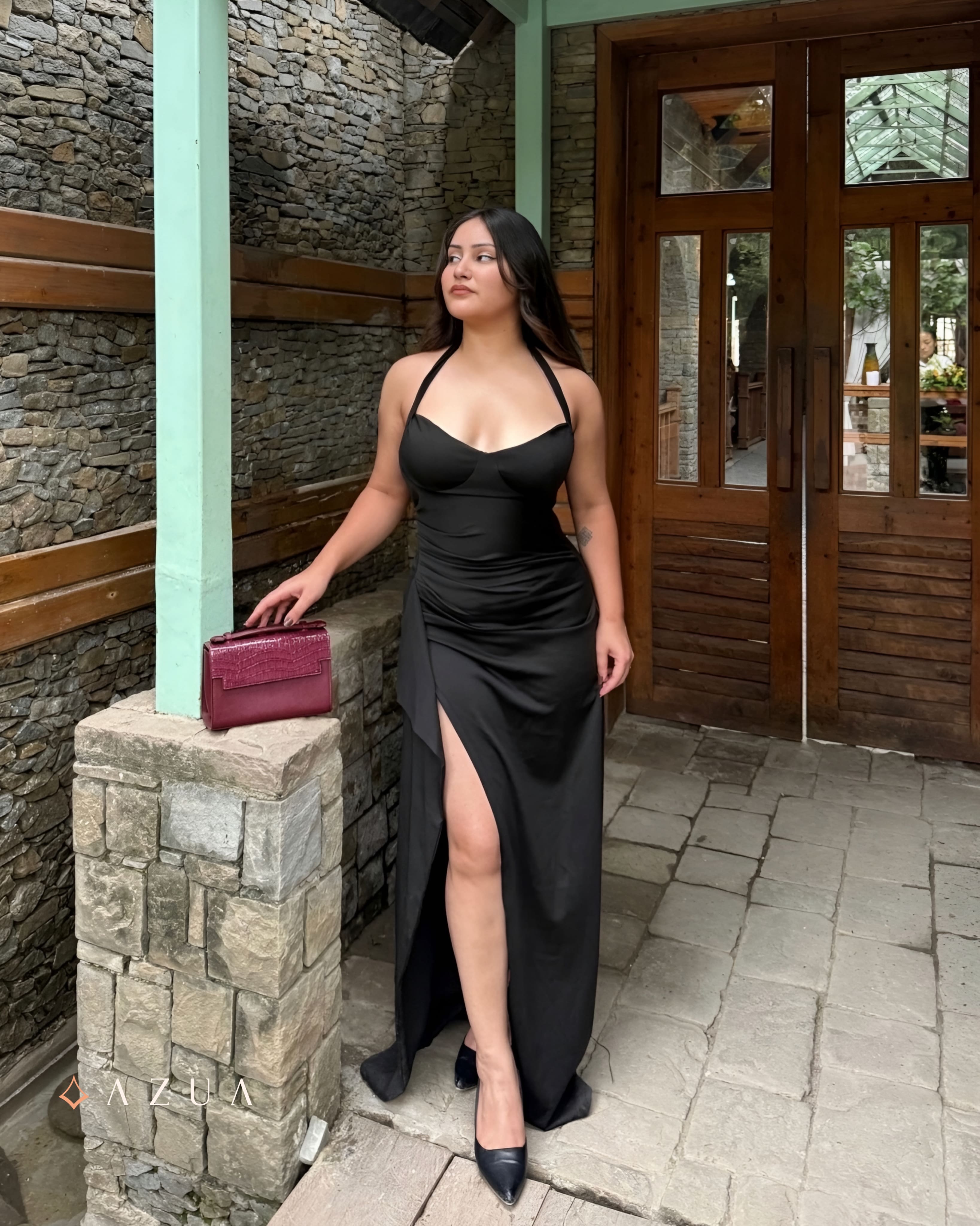 Halter Neck High Side Slit Maxi Dress_img_0