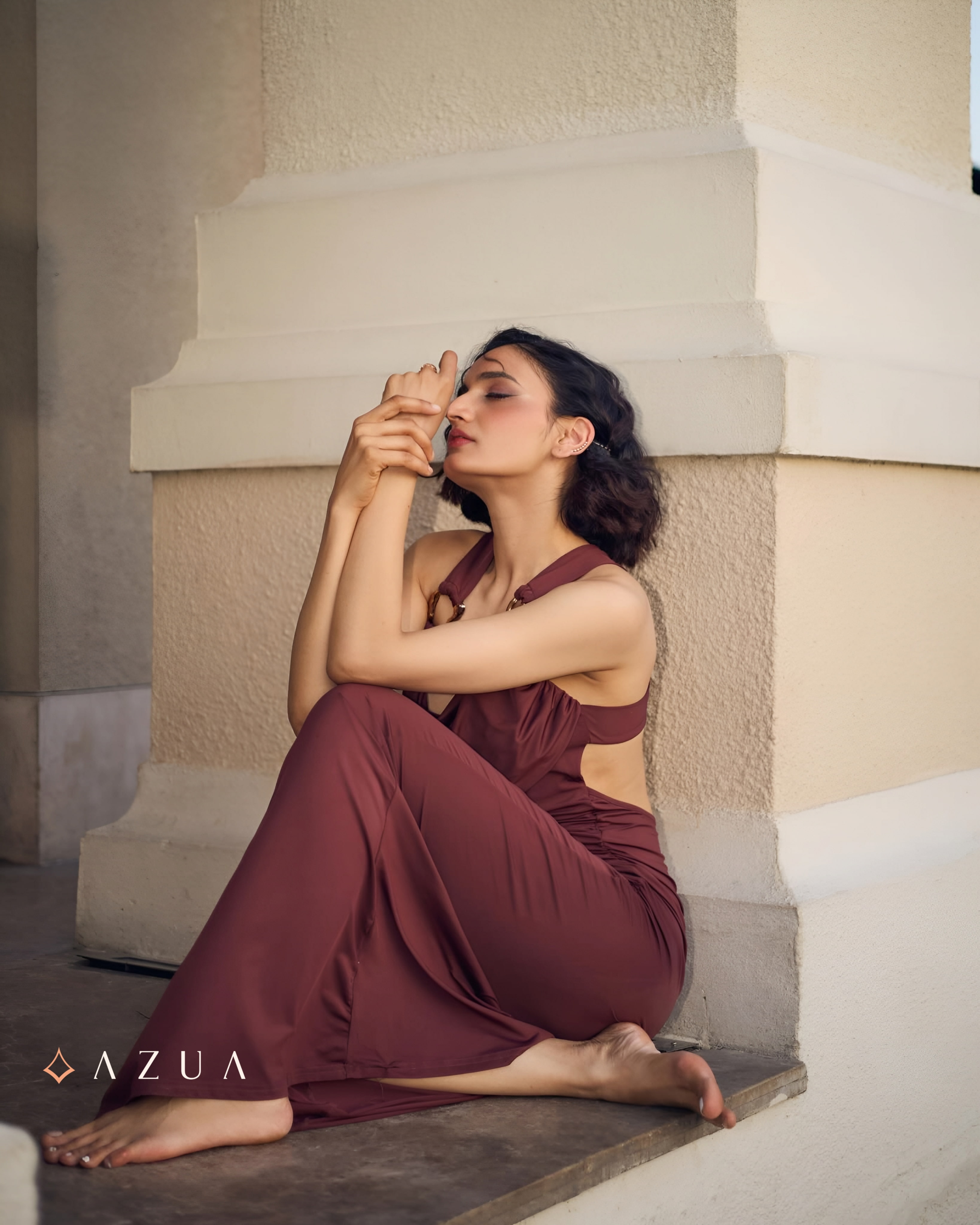 Long Draped Ring Dress - Brown_img_4