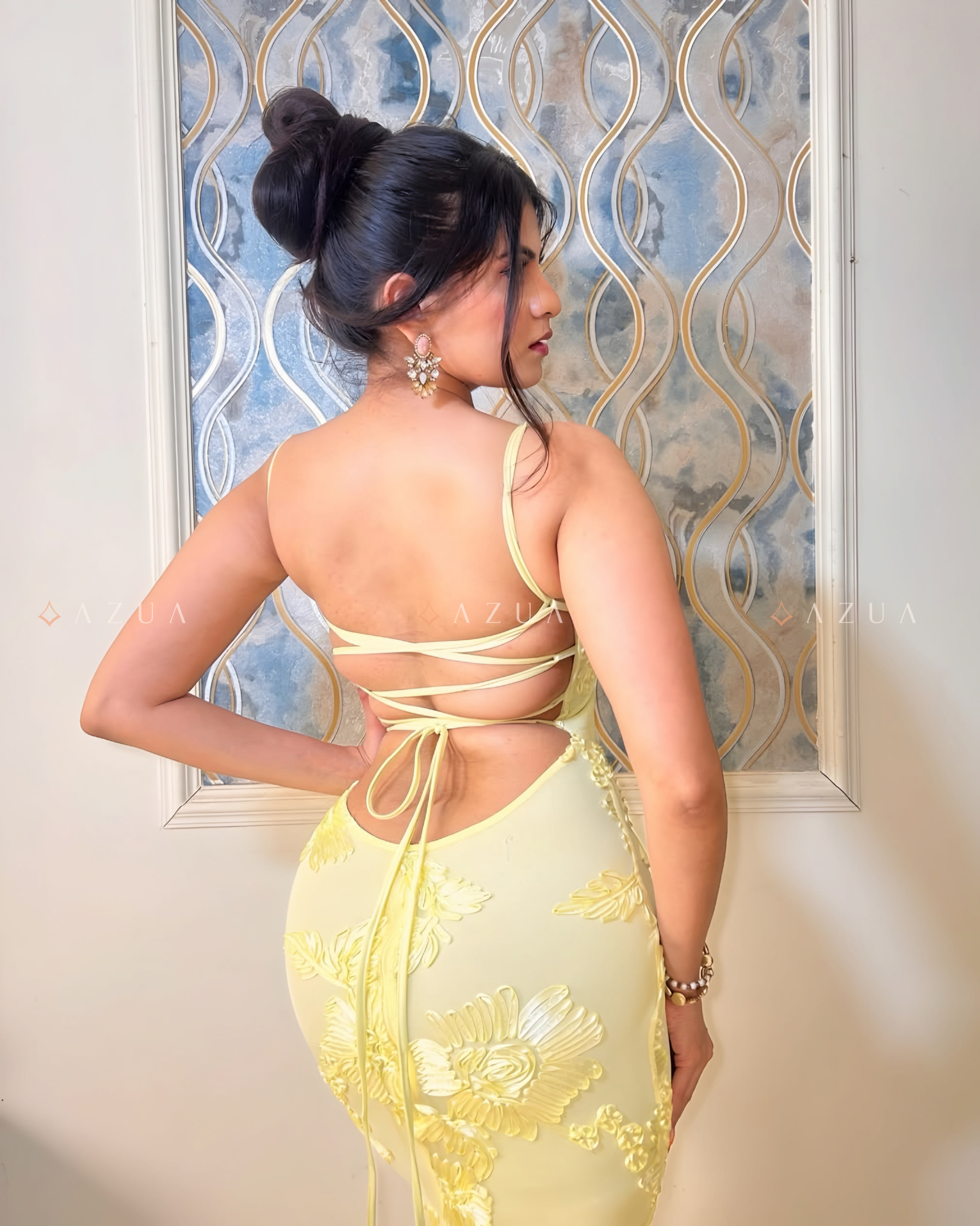 Floral Embroidered Party Gown- Yellow_img_3