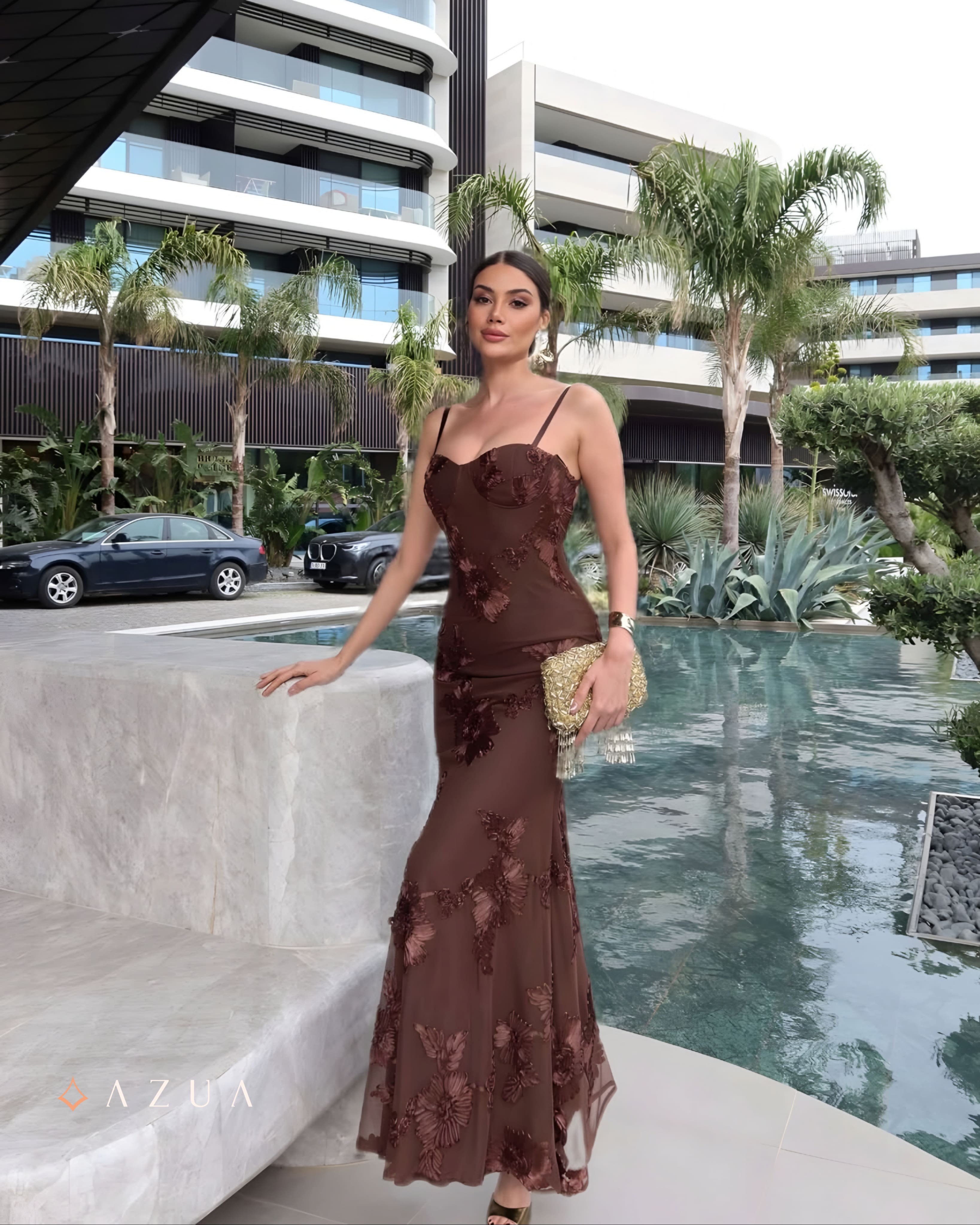 Floral Embroidered Party Gown