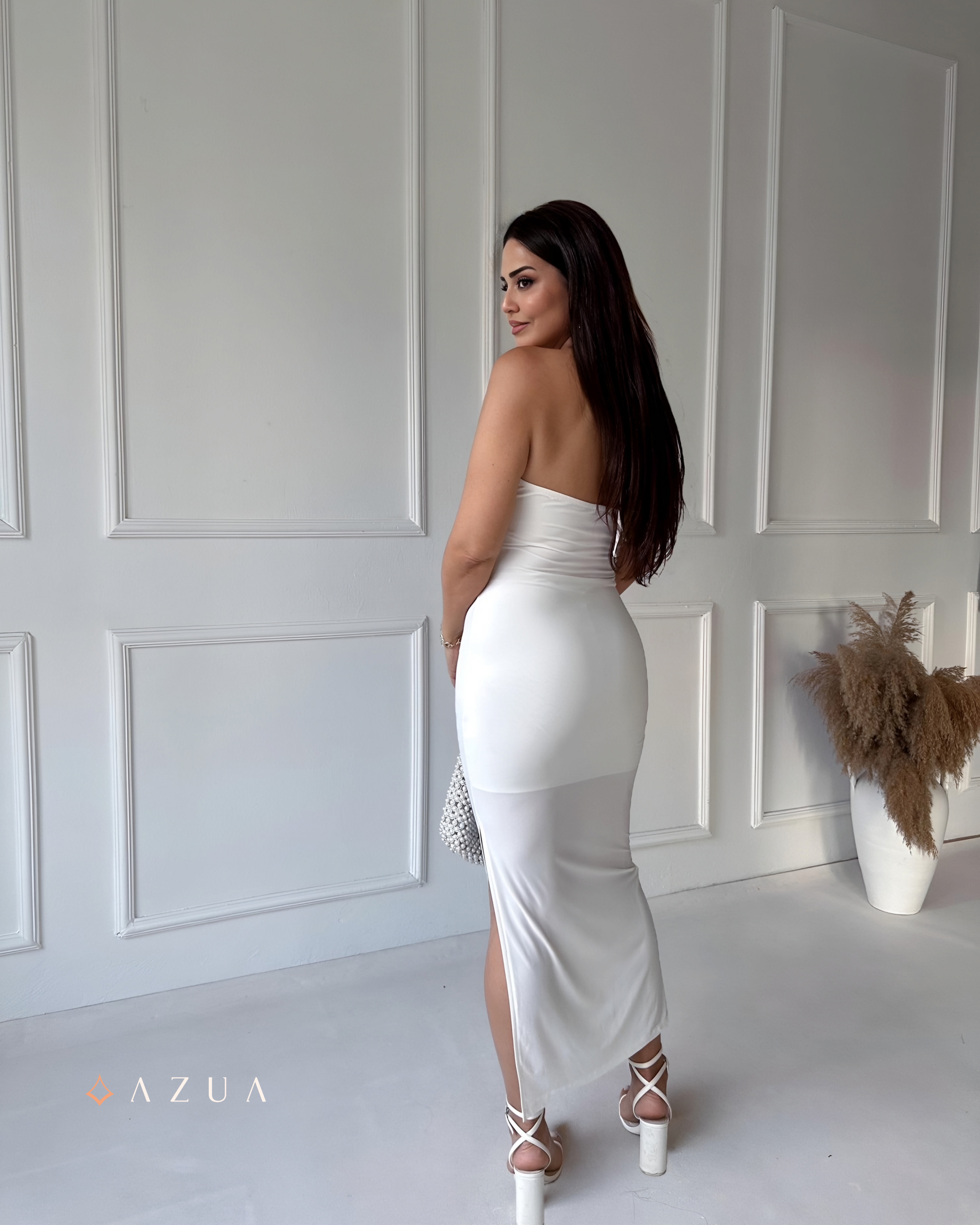White Halter Neck Long Dress_img_3