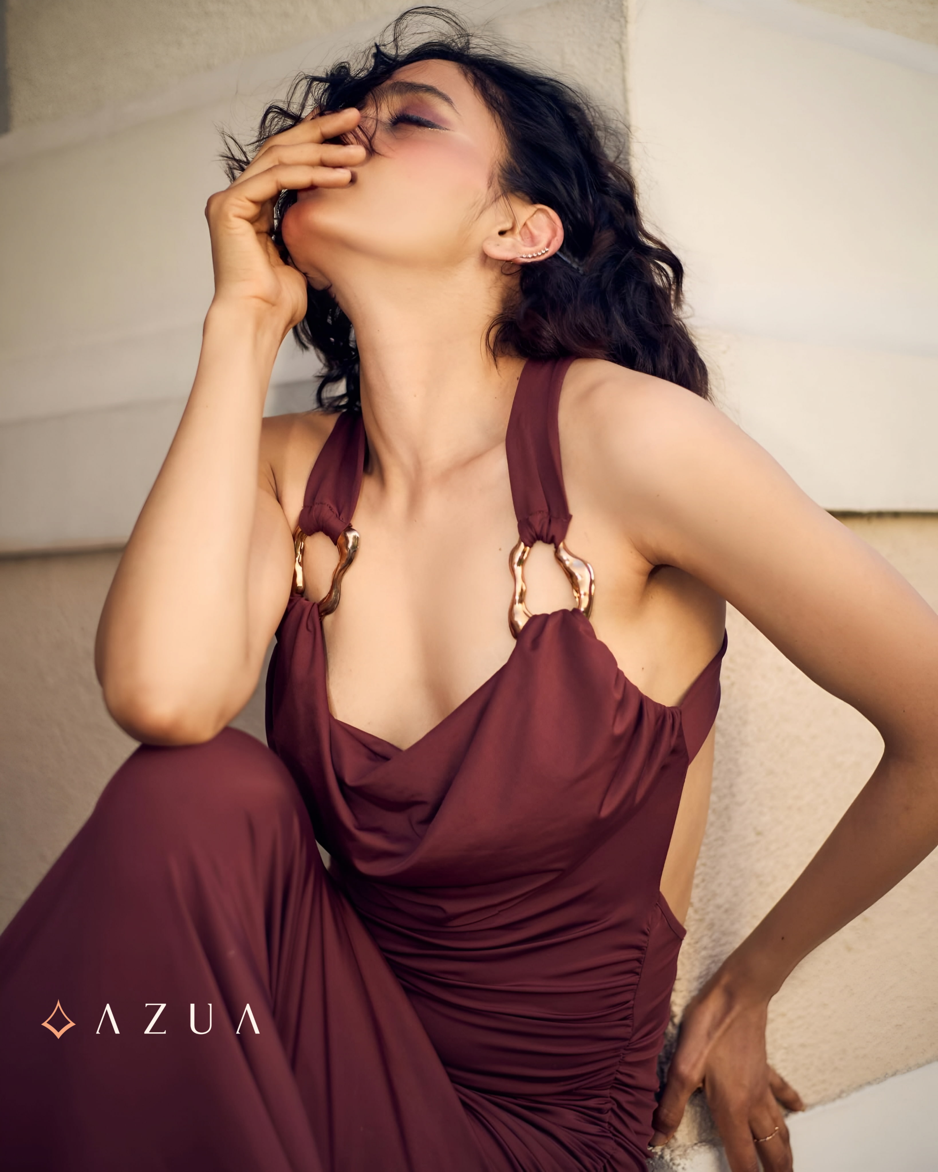Long Draped Ring Dress - Brown_img_3