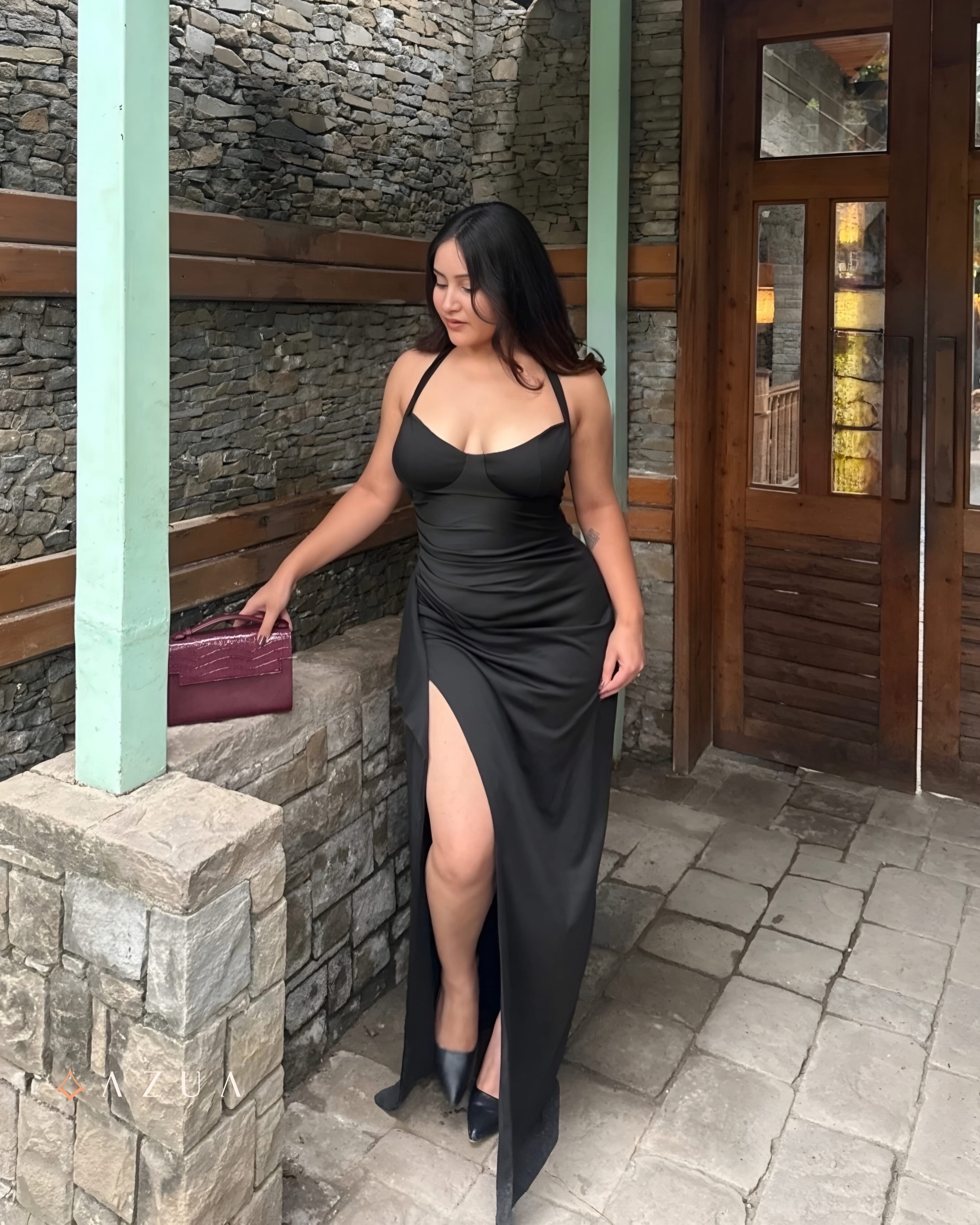 Halter Neck High Side Slit Maxi Dress_img_2