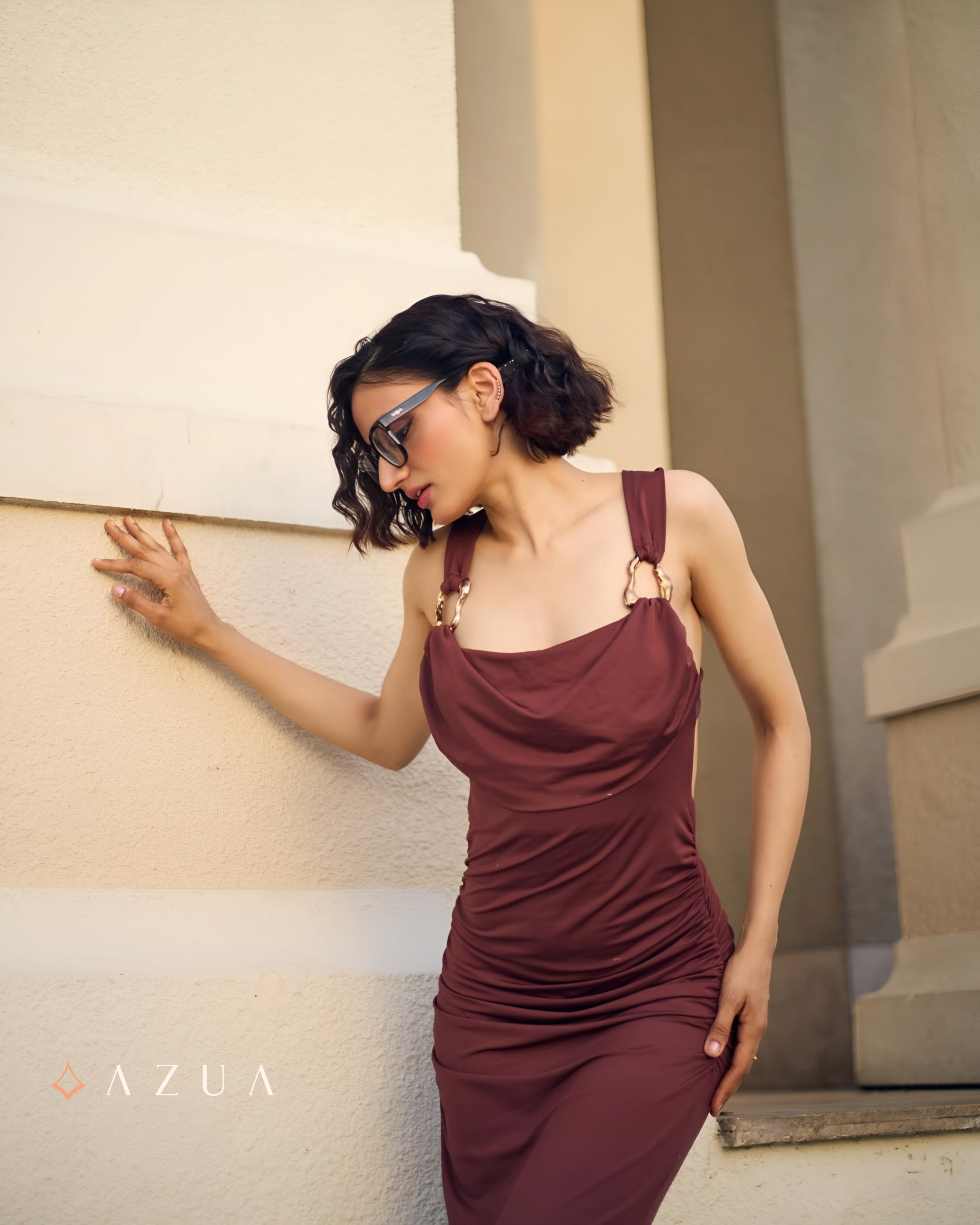 Long Draped Ring Dress - Brown_img_0
