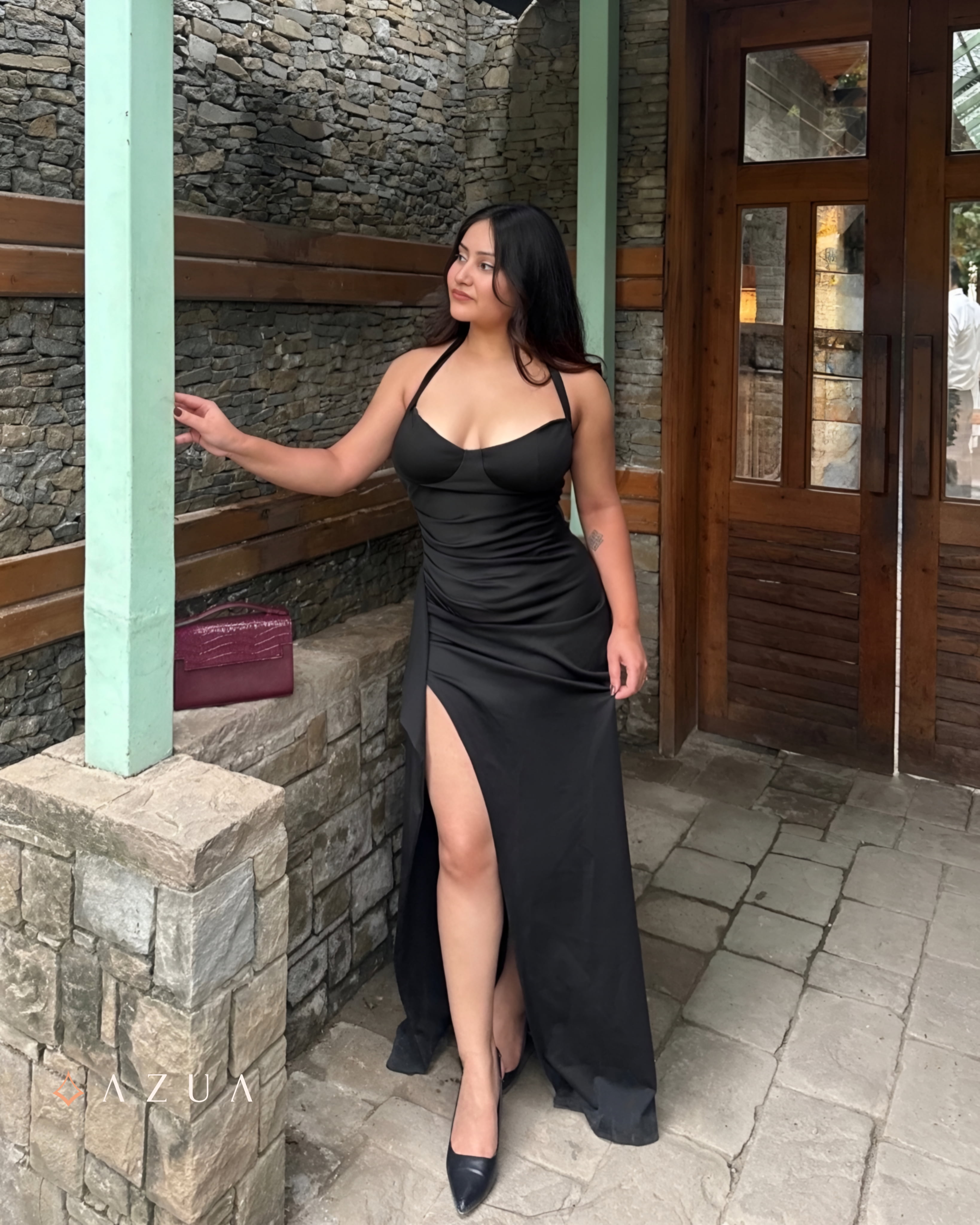 Halter Neck High Side Slit Maxi Dress_img_4